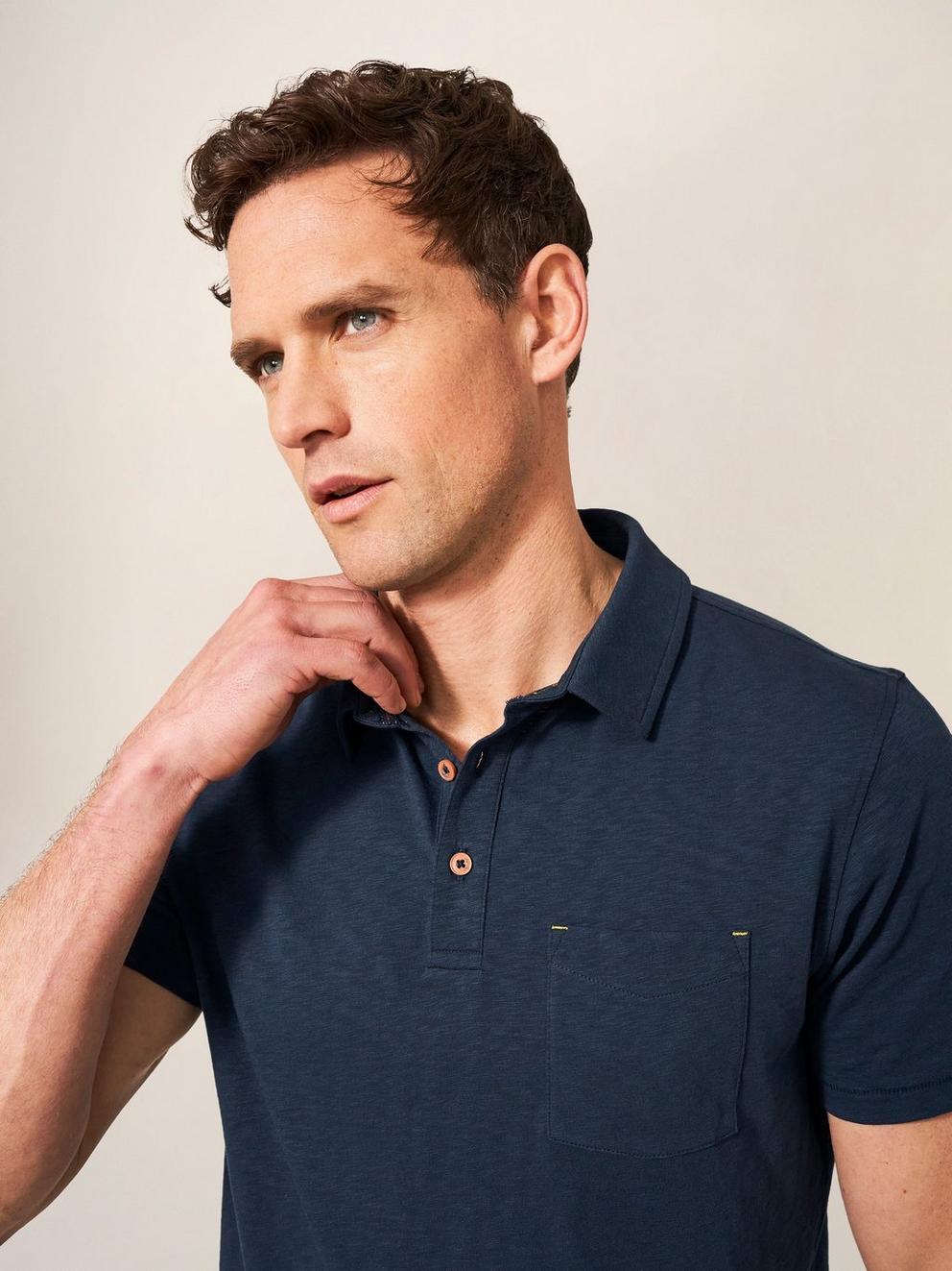 Abersoch Short Sleeve Polo in DARK NAVY - MODEL DETAIL