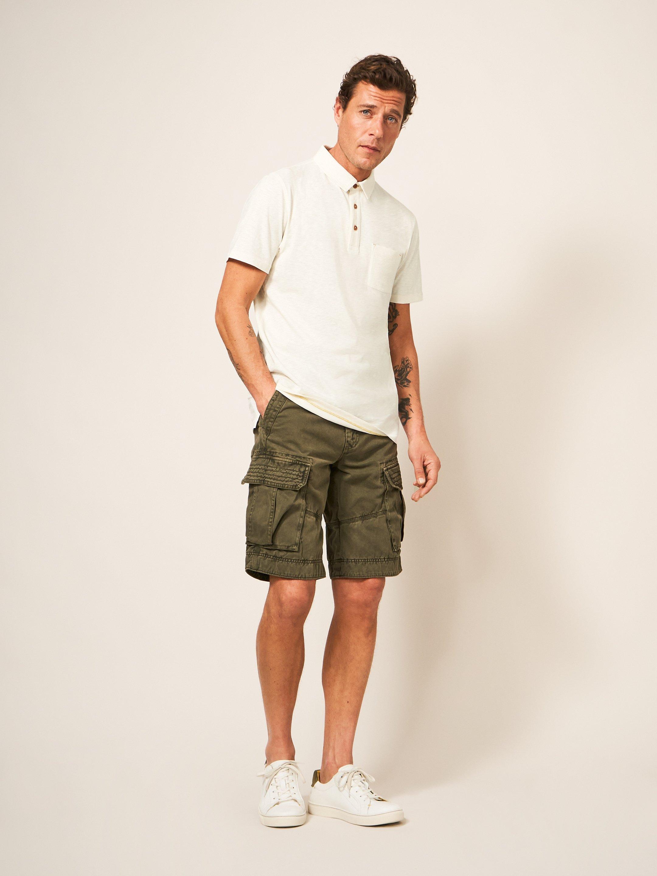 Abersoch Short Sleeve Polo in NAT WHITE - MODEL FRONT