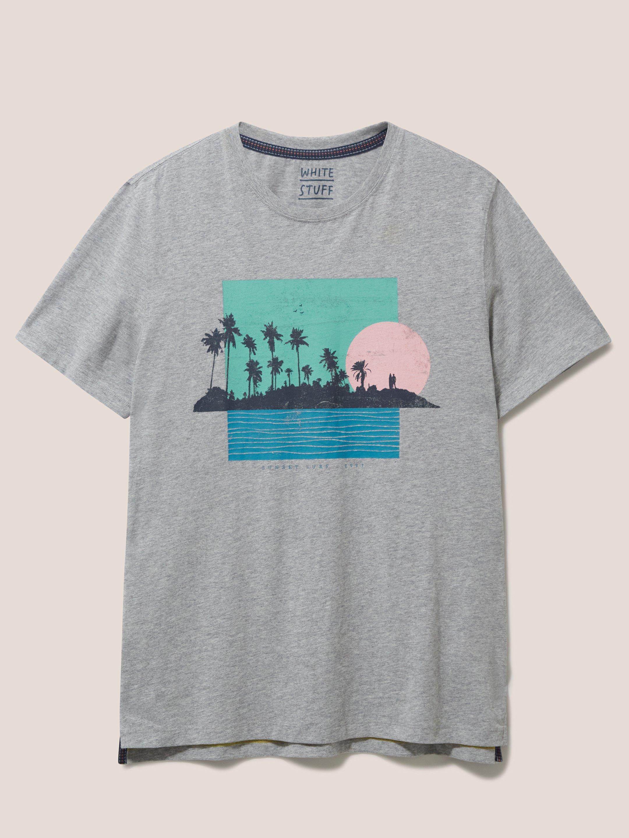 Sunset Surf Graphic Tee in GREY MARL - FLAT FRONT