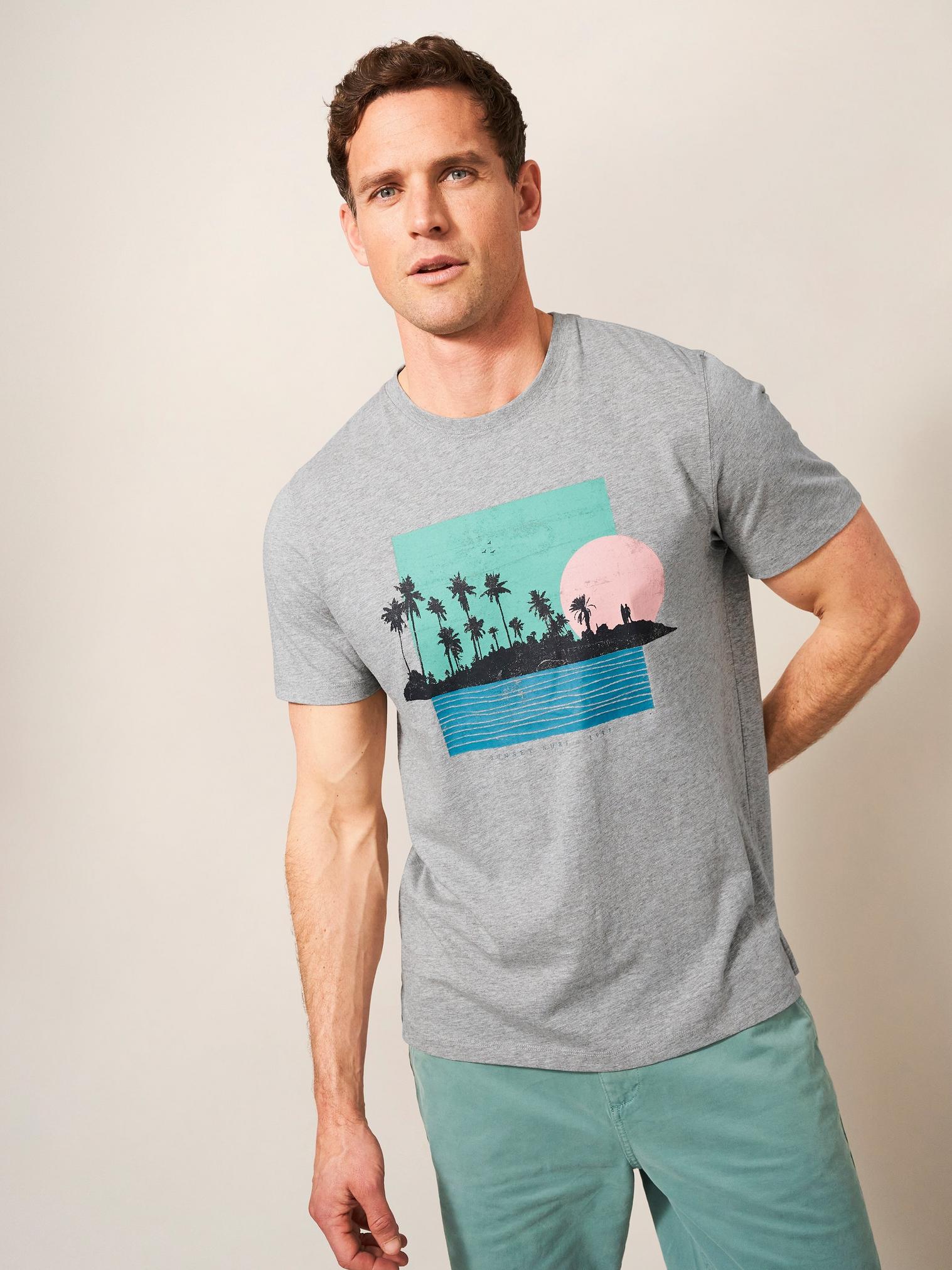 Sunset Surf Graphic Tee in GREY MARL - LIFESTYLE