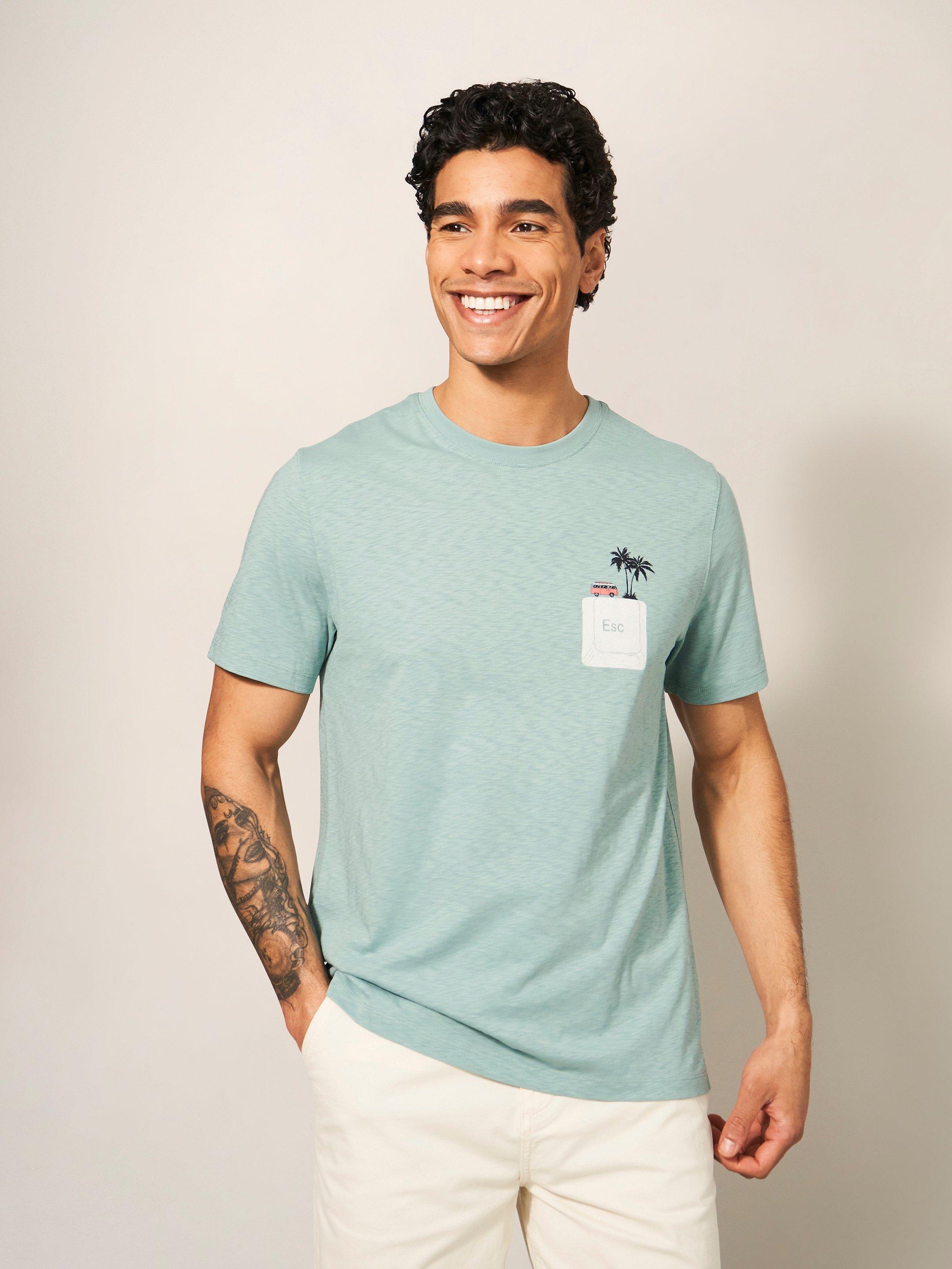 Escape Graphic Tee in MINT GREEN - MODEL FRONT