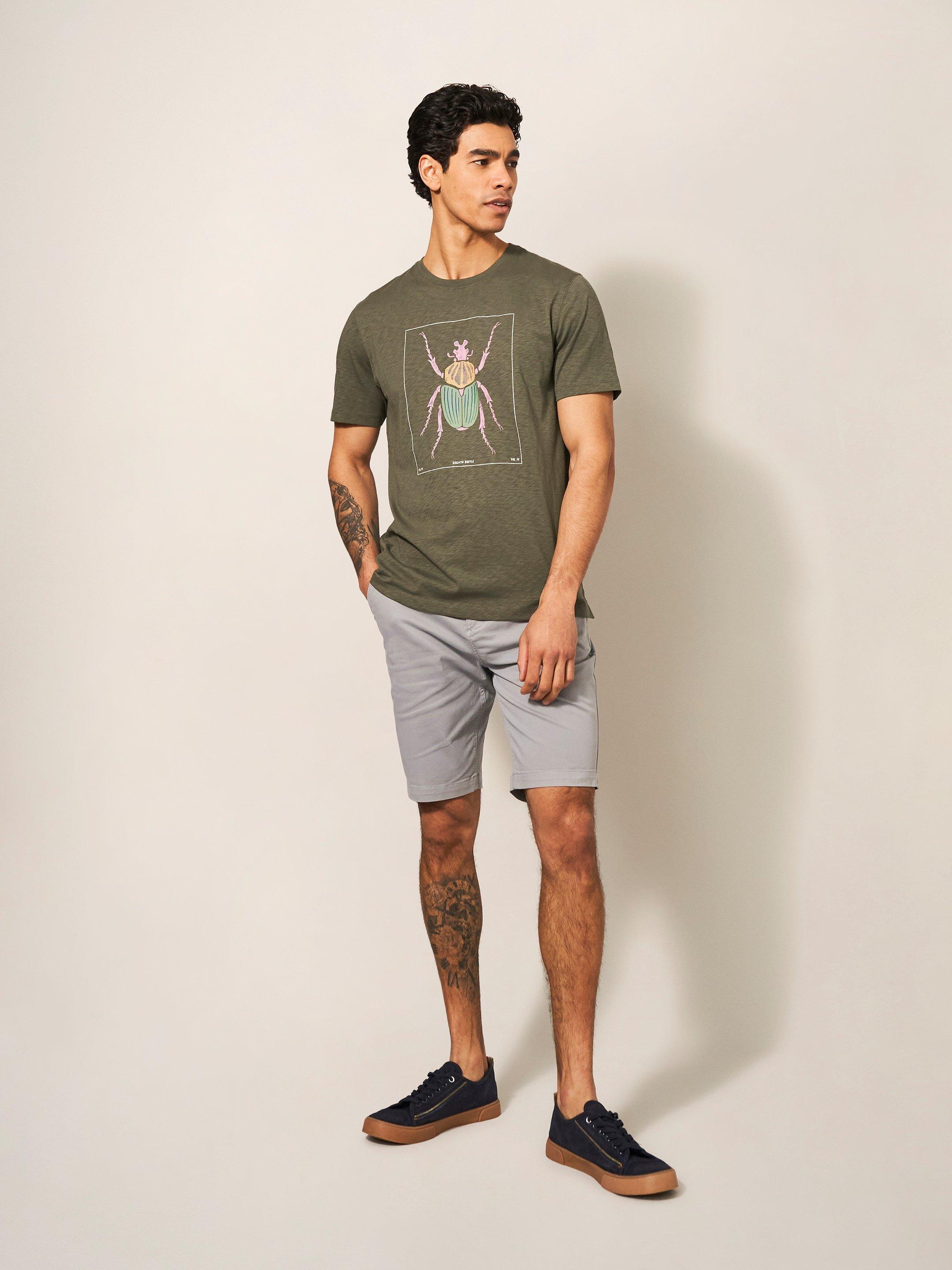 Goliath Beetle Graphic Tee in KHAKI GRN - MODEL FRONT