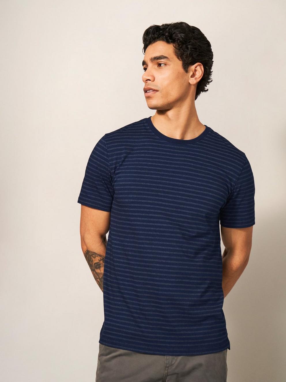 Interest Indigo Stripe Tee in INDIGO BLE - MODEL DETAIL