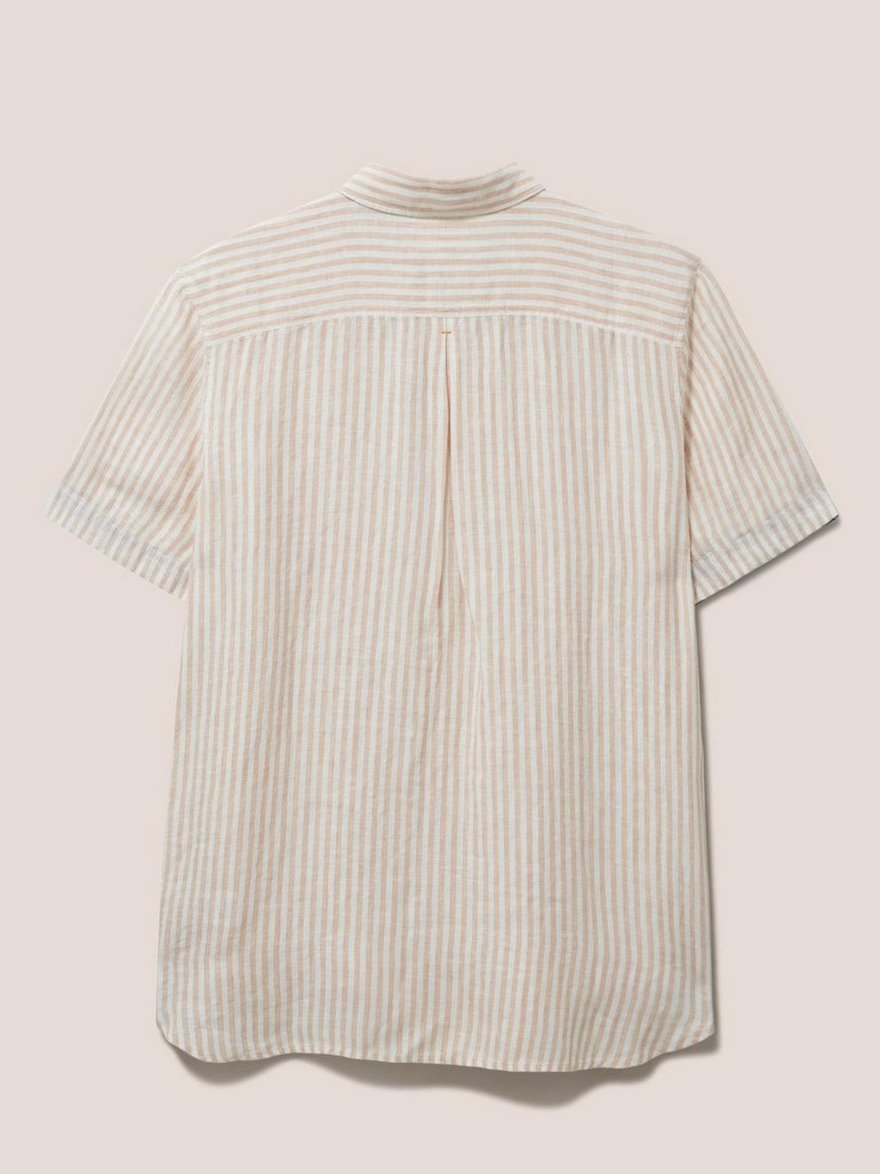 Pembroke SS Stripe Linen Shirt in DUS PINK - FLAT BACK