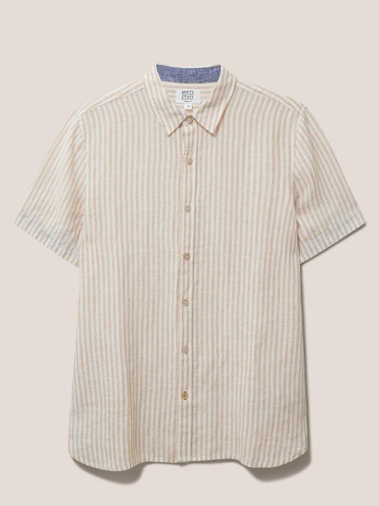 Pembroke SS Stripe Linen Shirt in DUS PINK - FLAT FRONT