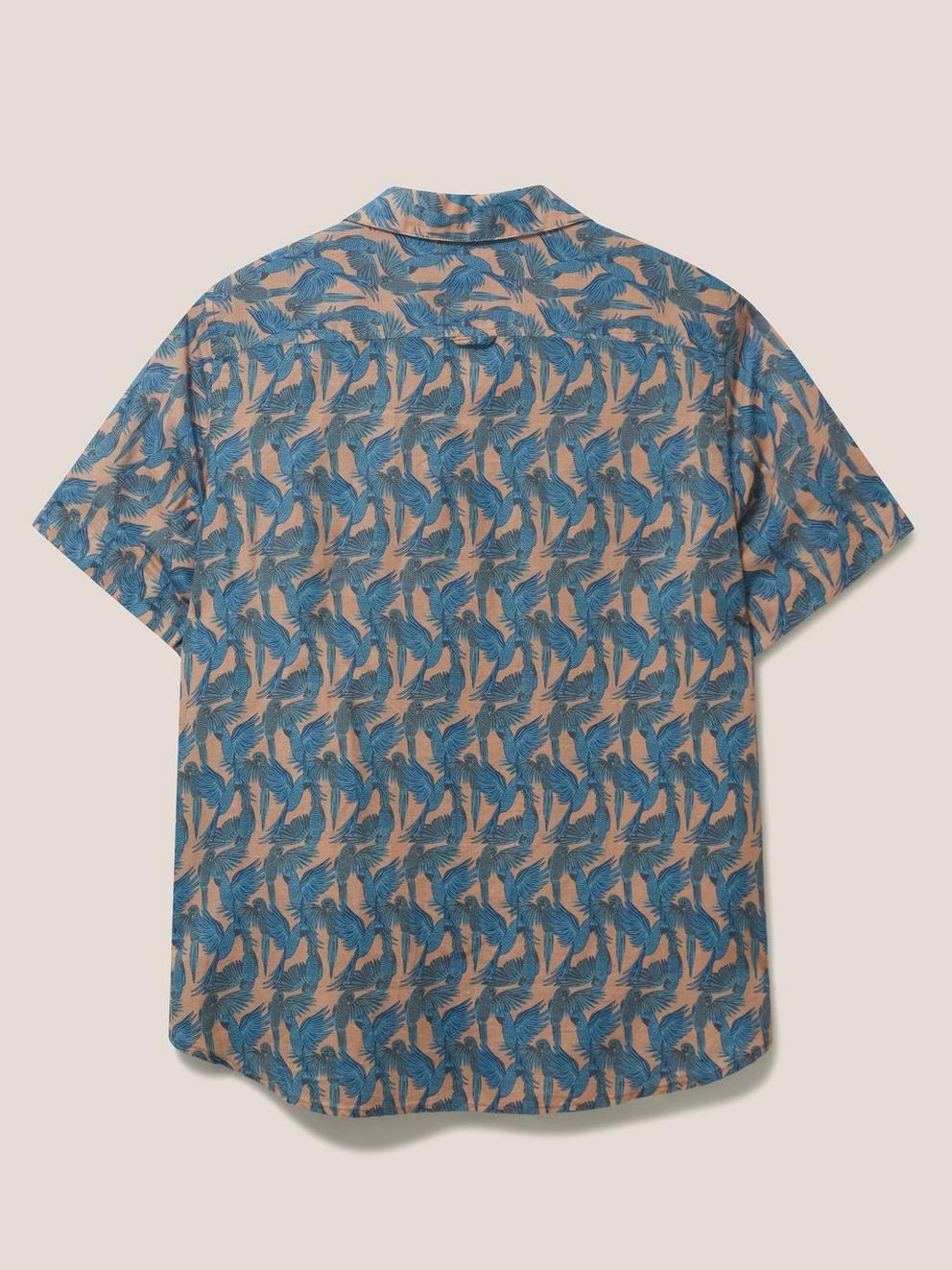 Waving Parrot Printed SS Shirt in MID PINK - FLAT BACK