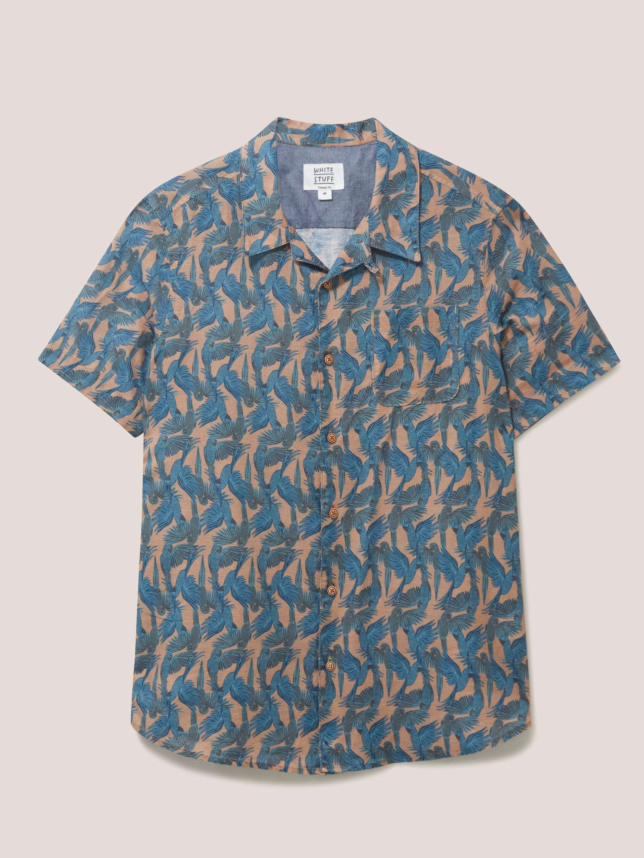 Waving Parrot Printed SS Shirt in MID PINK - FLAT FRONT