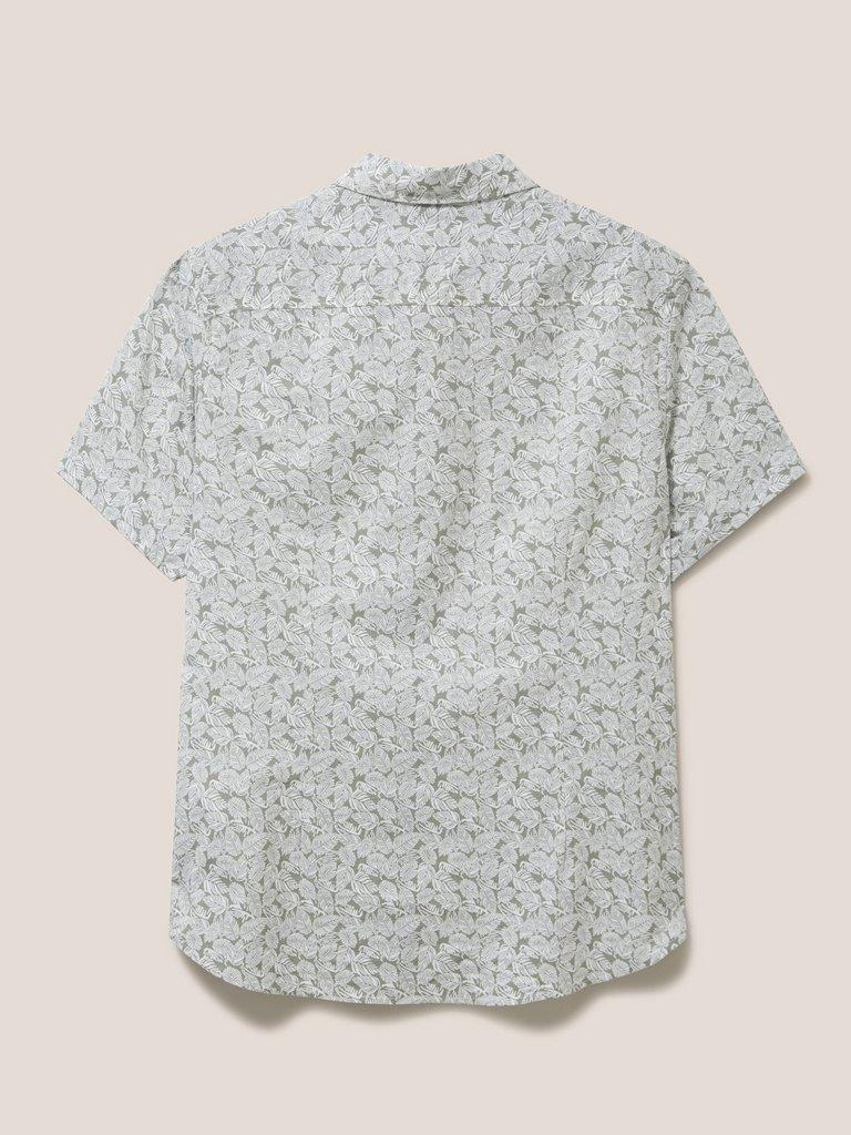 Leaf Printed Slim Fit Shirt in DUS GREEN - FLAT BACK
