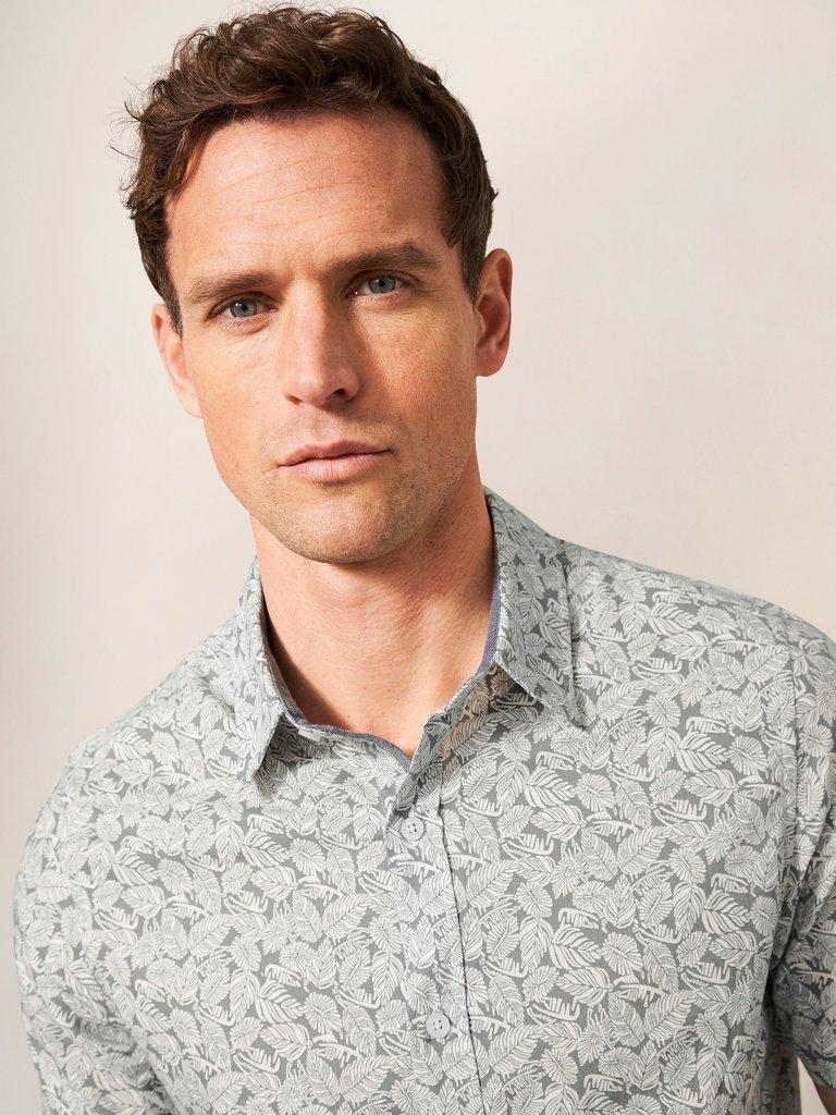 Leaf Printed Slim Fit Shirt in DUS GREEN - FLAT DETAIL