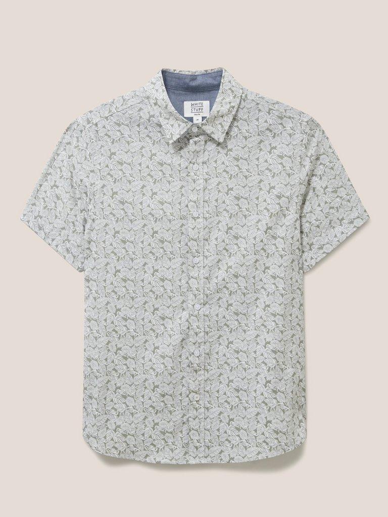 Leaf Printed Slim Fit Shirt in DUS GREEN - FLAT FRONT