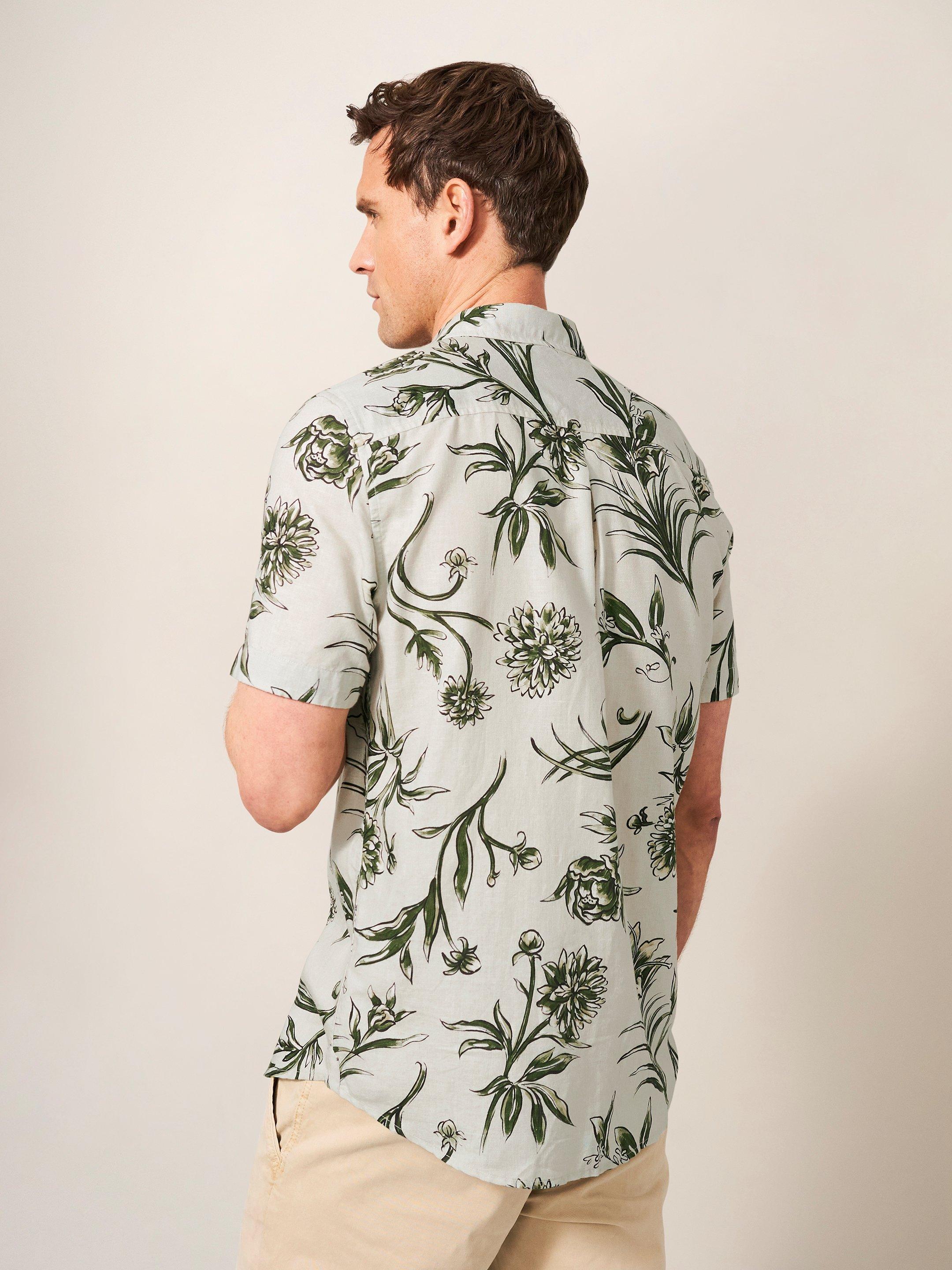 Painted Floral Shirt in KHAKI GRN - MODEL BACK