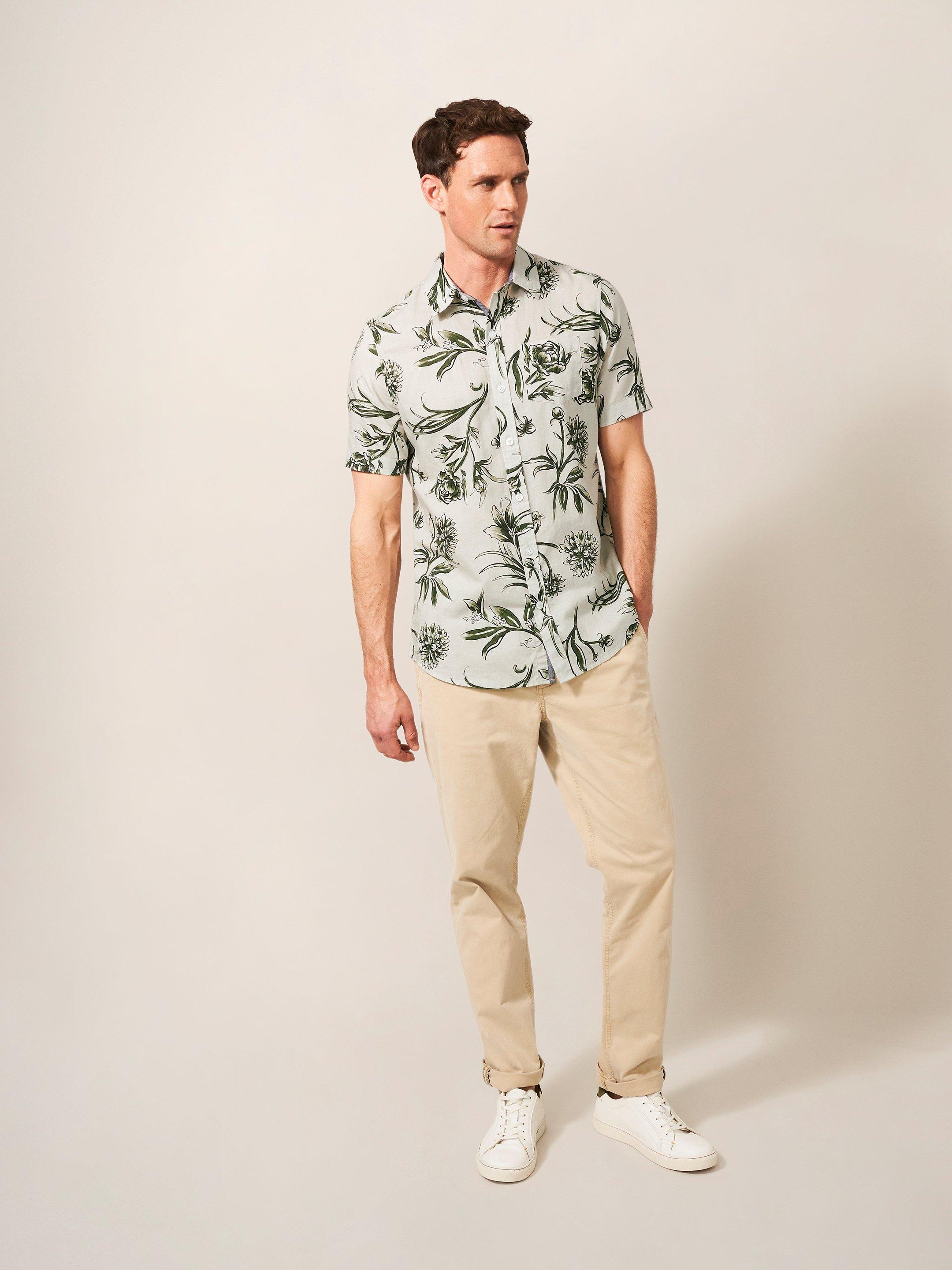 Painted Floral Shirt in KHAKI GRN - MODEL FRONT