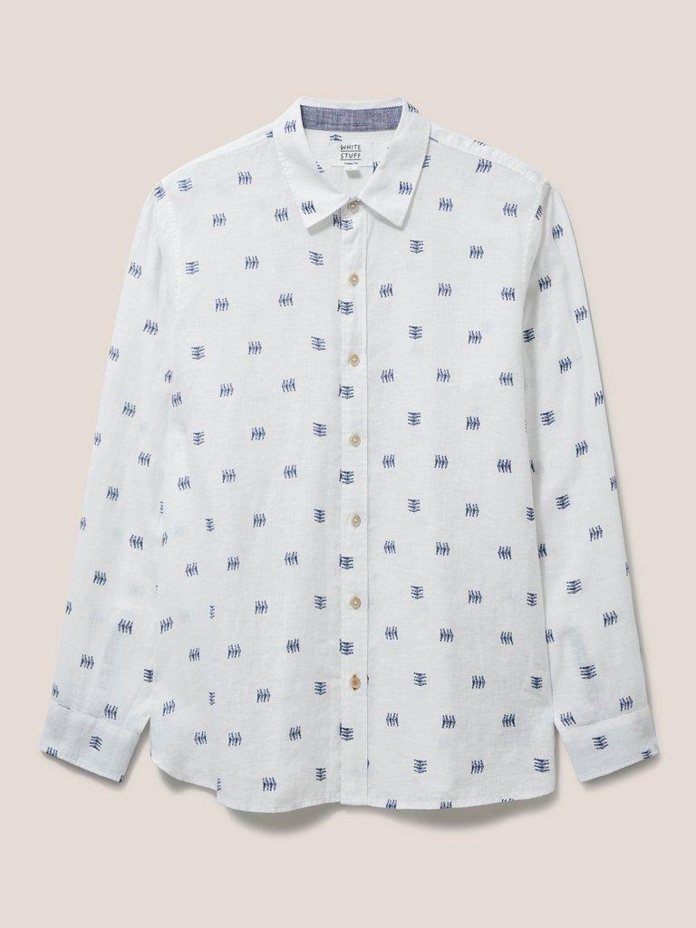 Pembroke Fish PR LS Shirt in WHITE MLT - FLAT FRONT