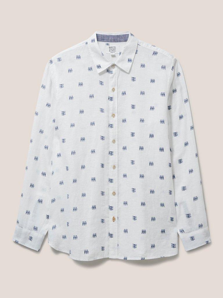 Pembroke Fish PR LS Shirt in WHITE MLT - FLAT FRONT