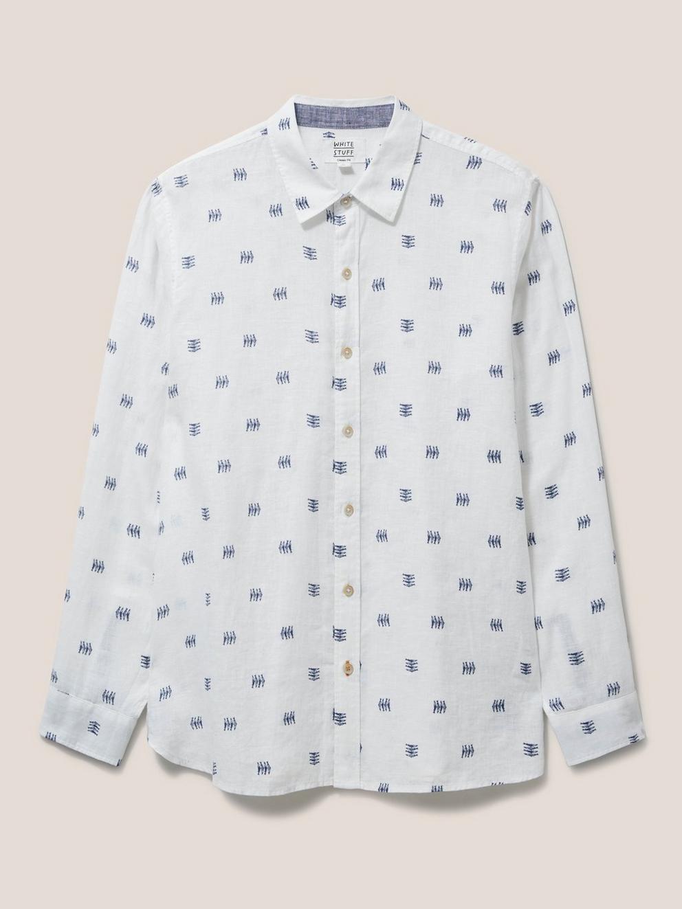 Pembroke Fish PR LS Shirt in WHITE MLT - FLAT FRONT