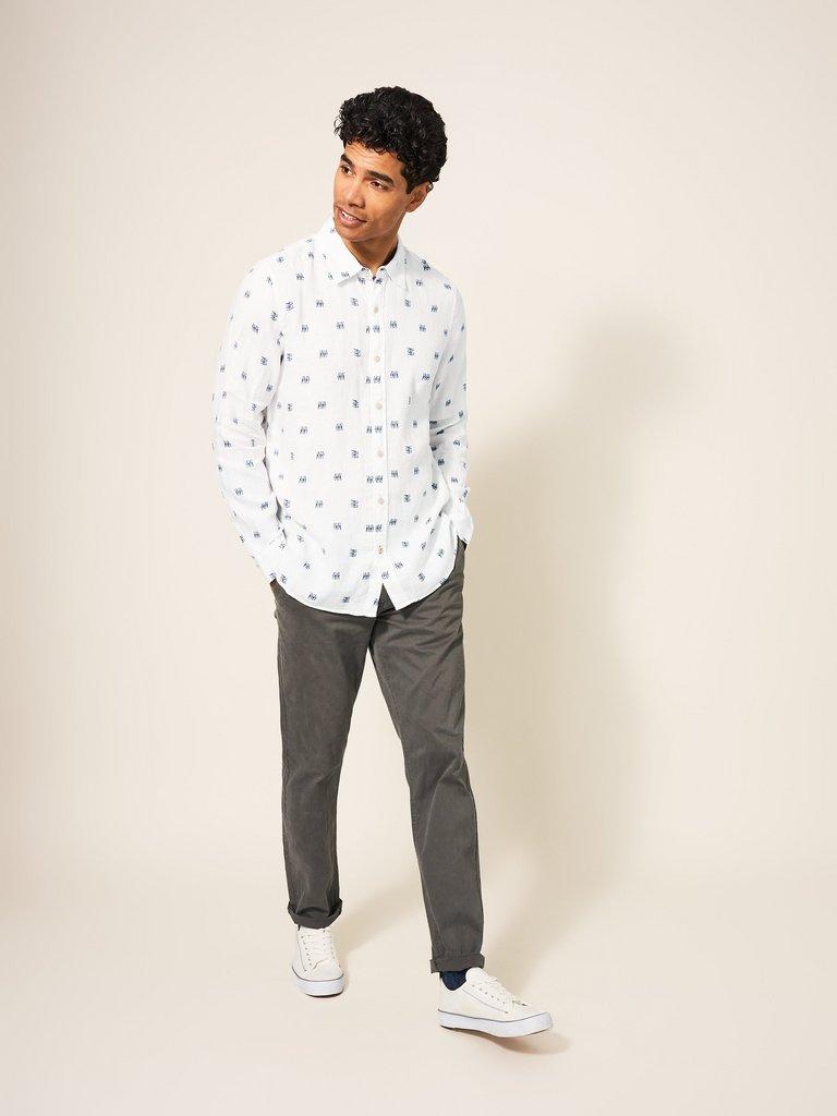 Pembroke Fish PR LS Shirt in WHITE MLT - MODEL FRONT