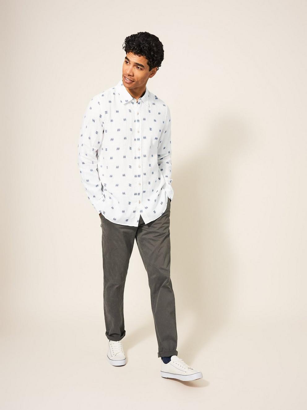 Pembroke Fish PR LS Shirt in WHITE MLT - MODEL FRONT