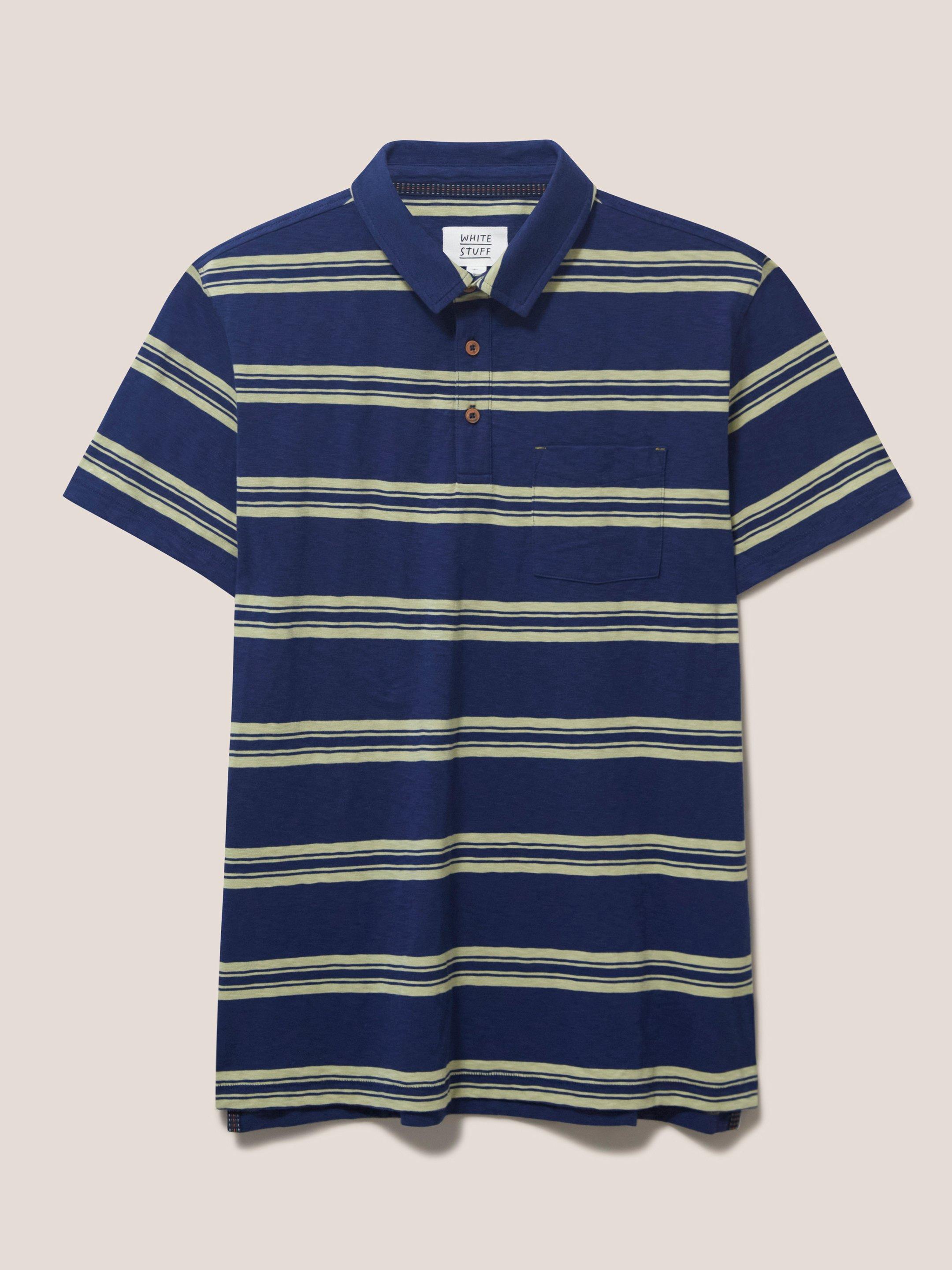 Abersoch SS Indigo Stripe Polo in DARK NAVY - FLAT FRONT