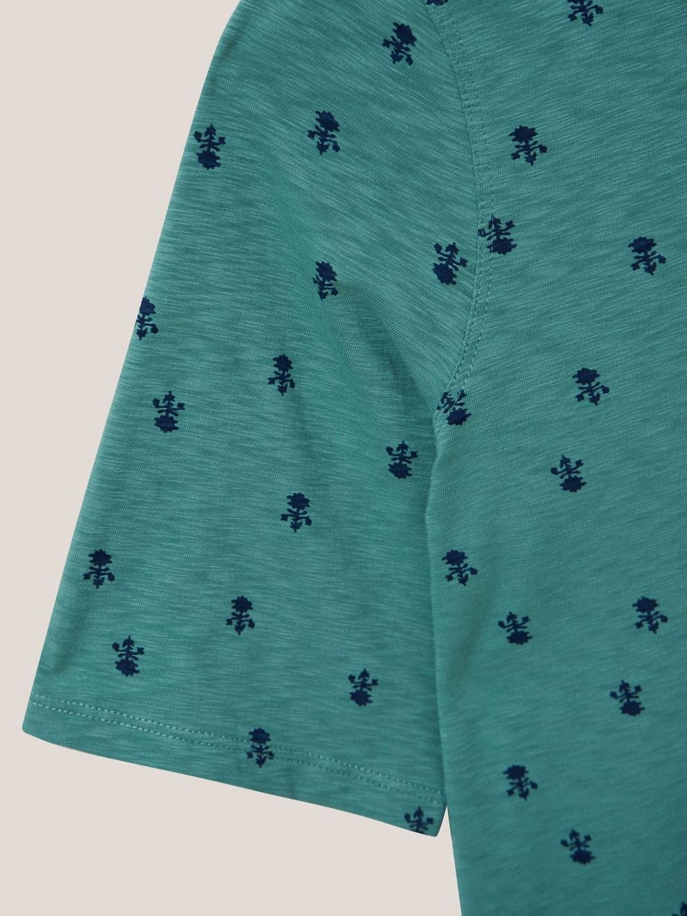 Annabel Printed Tee in TEAL PR - FLAT DETAIL