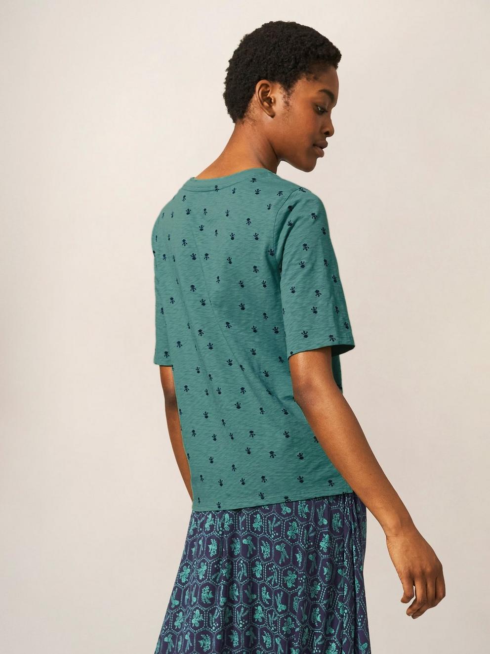 Annabel Printed Tee in TEAL PR - MODEL BACK