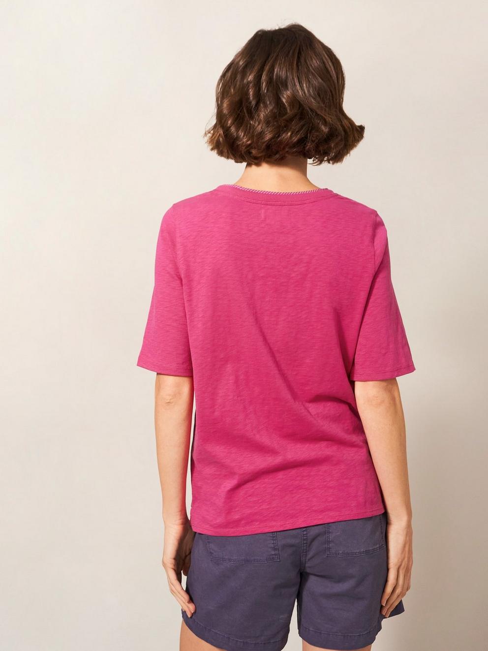 Annabel Cotton Tee in BRT PINK - MODEL BACK