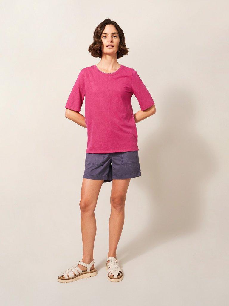 Annabel Fairtrade Cotton Tee in BRT PINK - MODEL FRONT