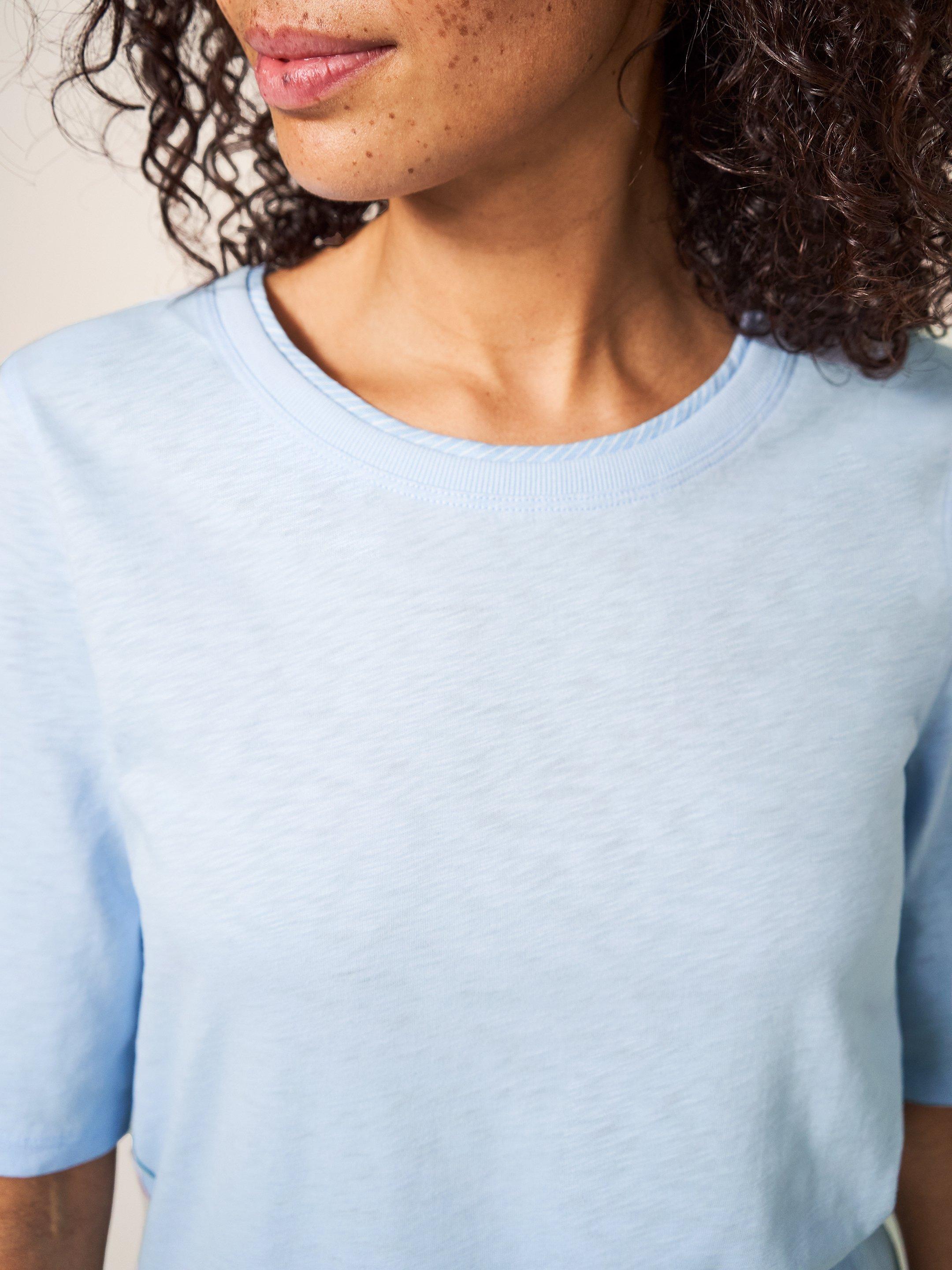 Annabel Fairtrade Cotton Tee in LGT BLUE - MODEL DETAIL