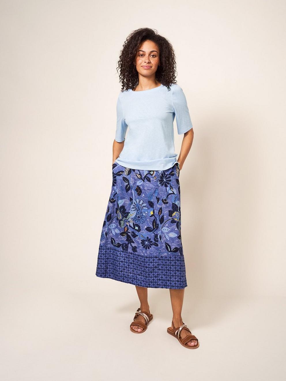 Annabel Cotton Tee in LGT BLUE - MODEL FRONT
