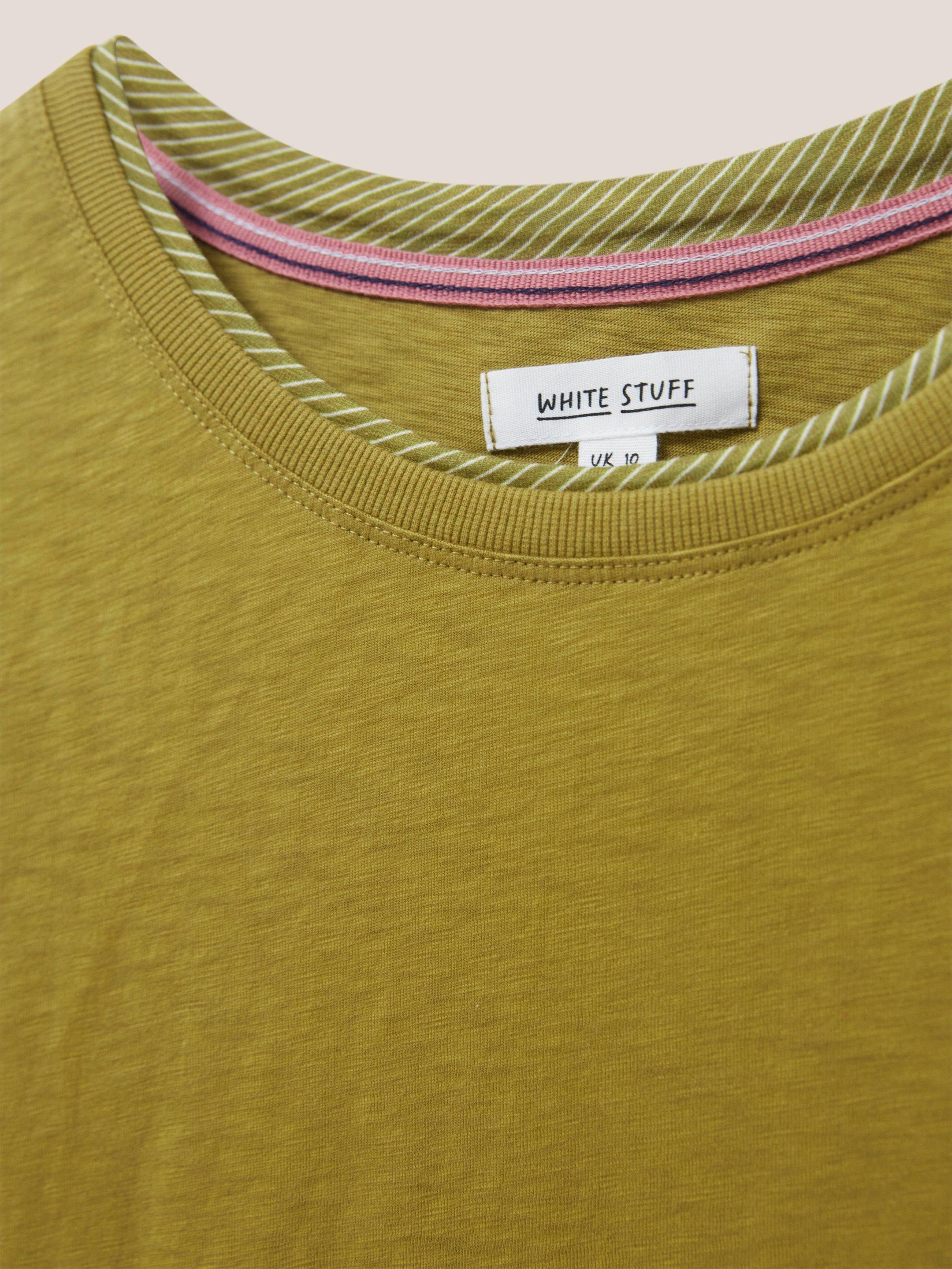 Annabel Fairtrade Cotton Tee in MID GREEN - FLAT DETAIL