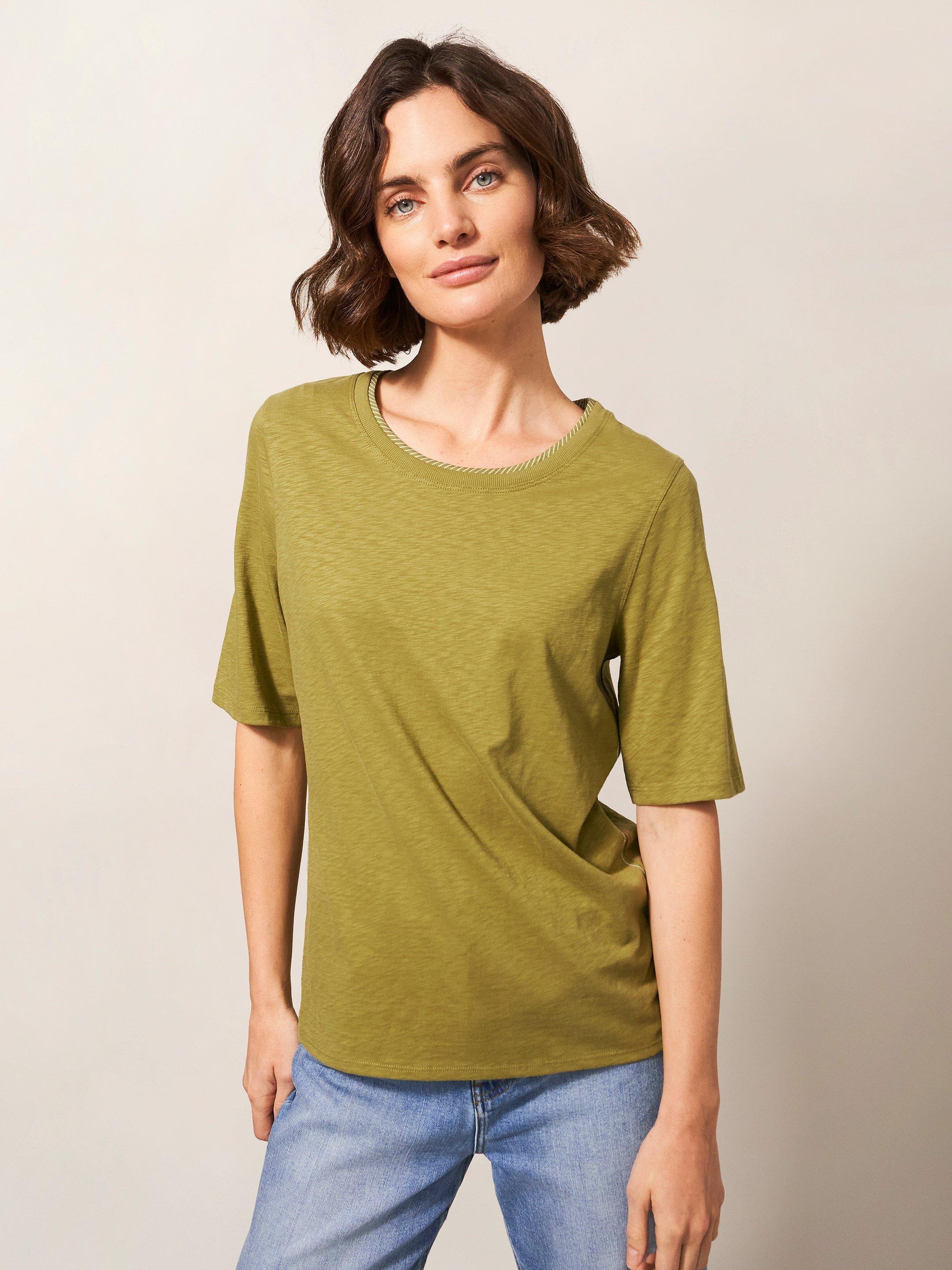 Annabel Fairtrade Cotton Tee in MID GREEN - LIFESTYLE