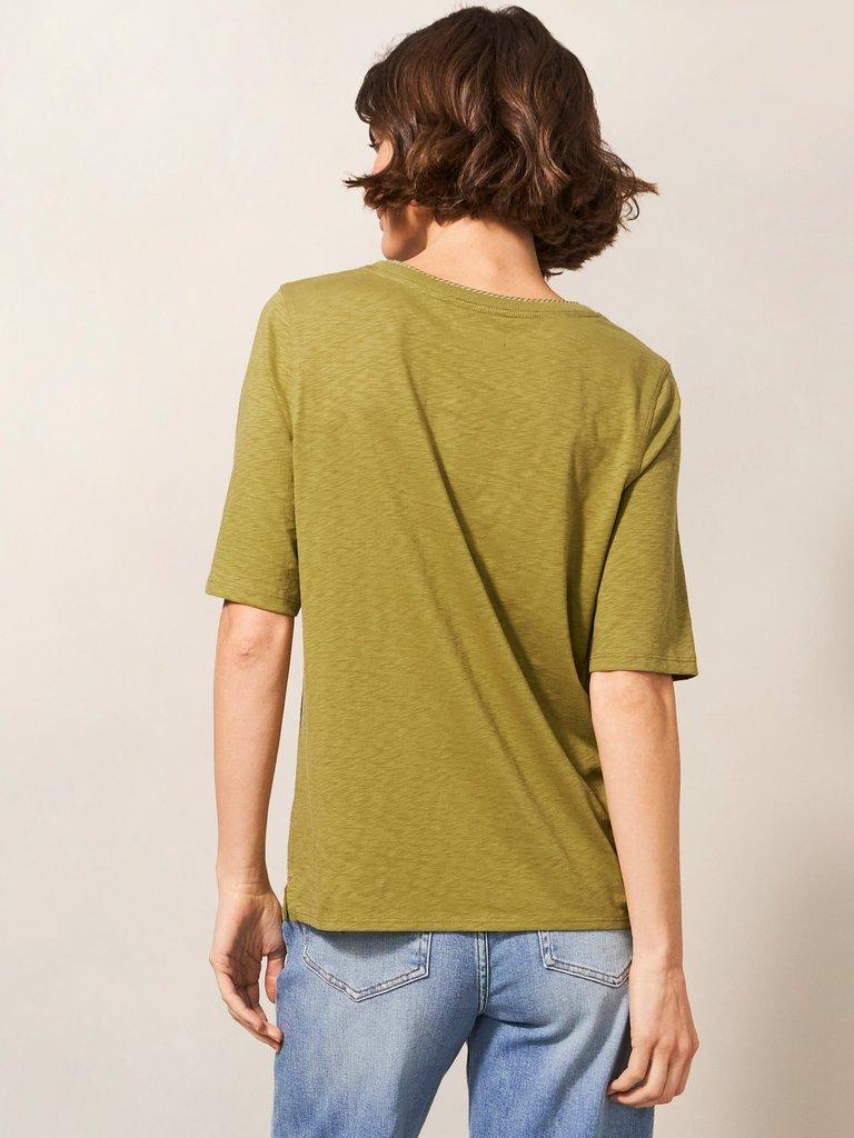 Annabel Fairtrade Cotton Tee in MID GREEN - MODEL BACK