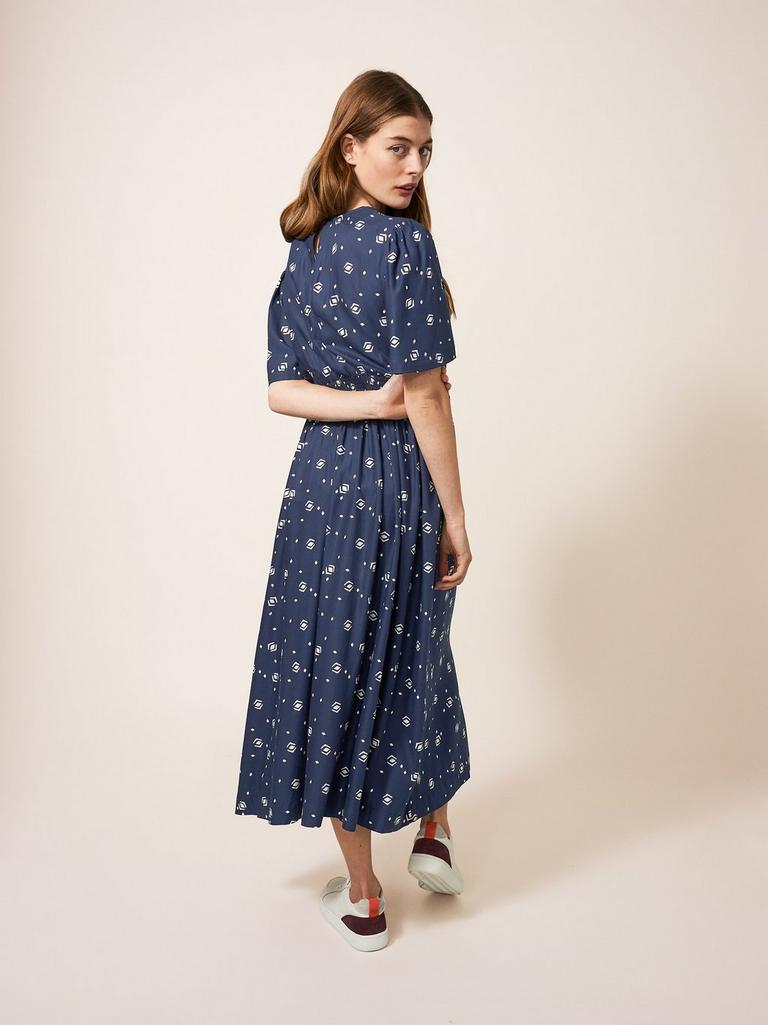 Lucy Dress in NAVY MULTI - MODEL BACK