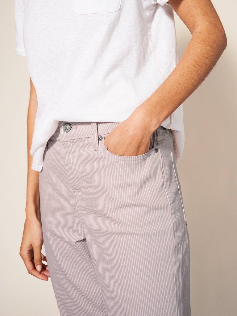 Blake Straight Crop Jean in PINK MLT - MODEL DETAIL