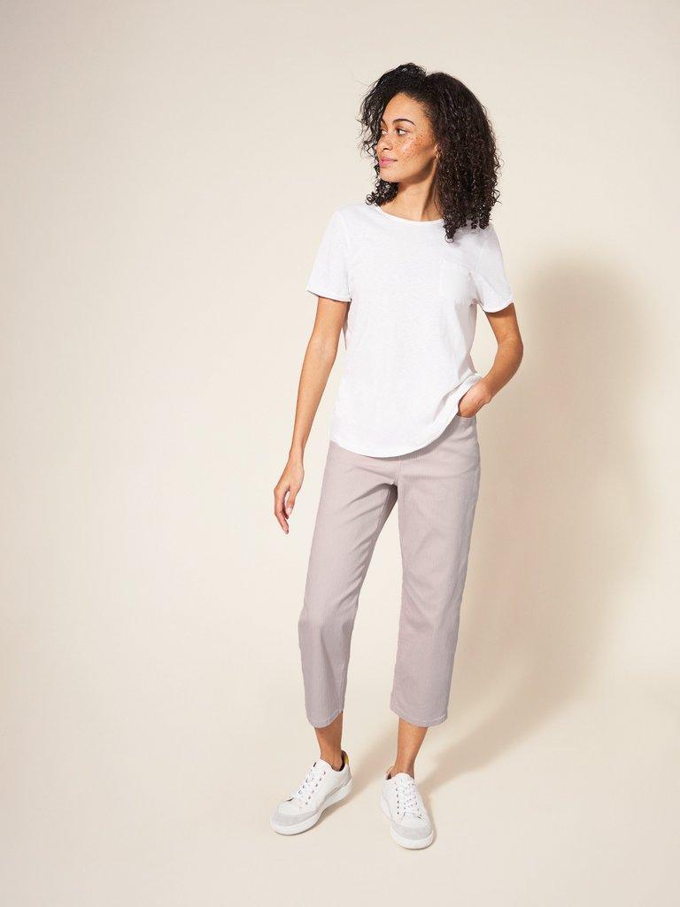 Blake Straight Crop Jean in PINK MLT - MODEL FRONT