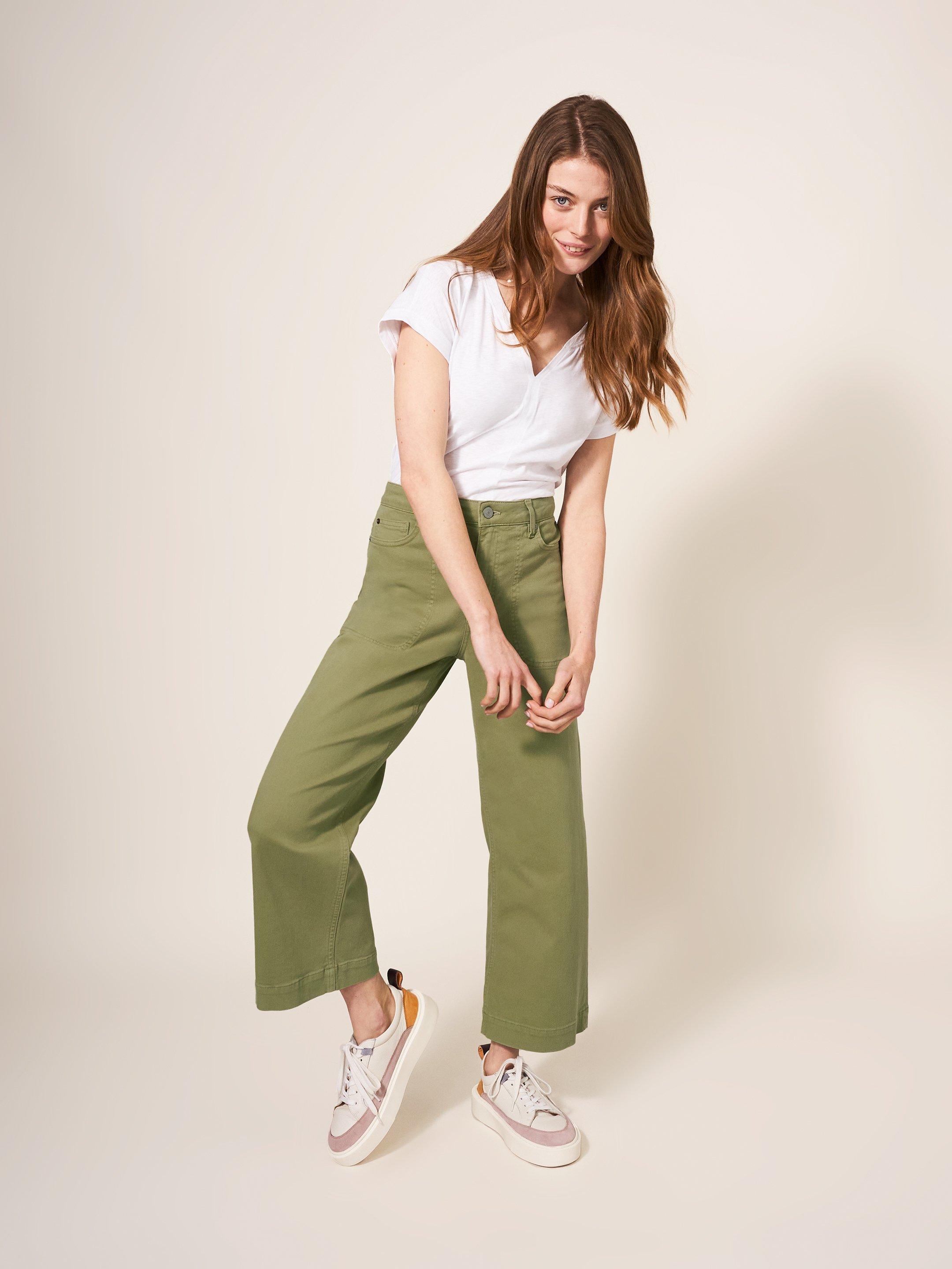Tia Wide Leg Cropped Jean in MID GREEN - LIFESTYLE