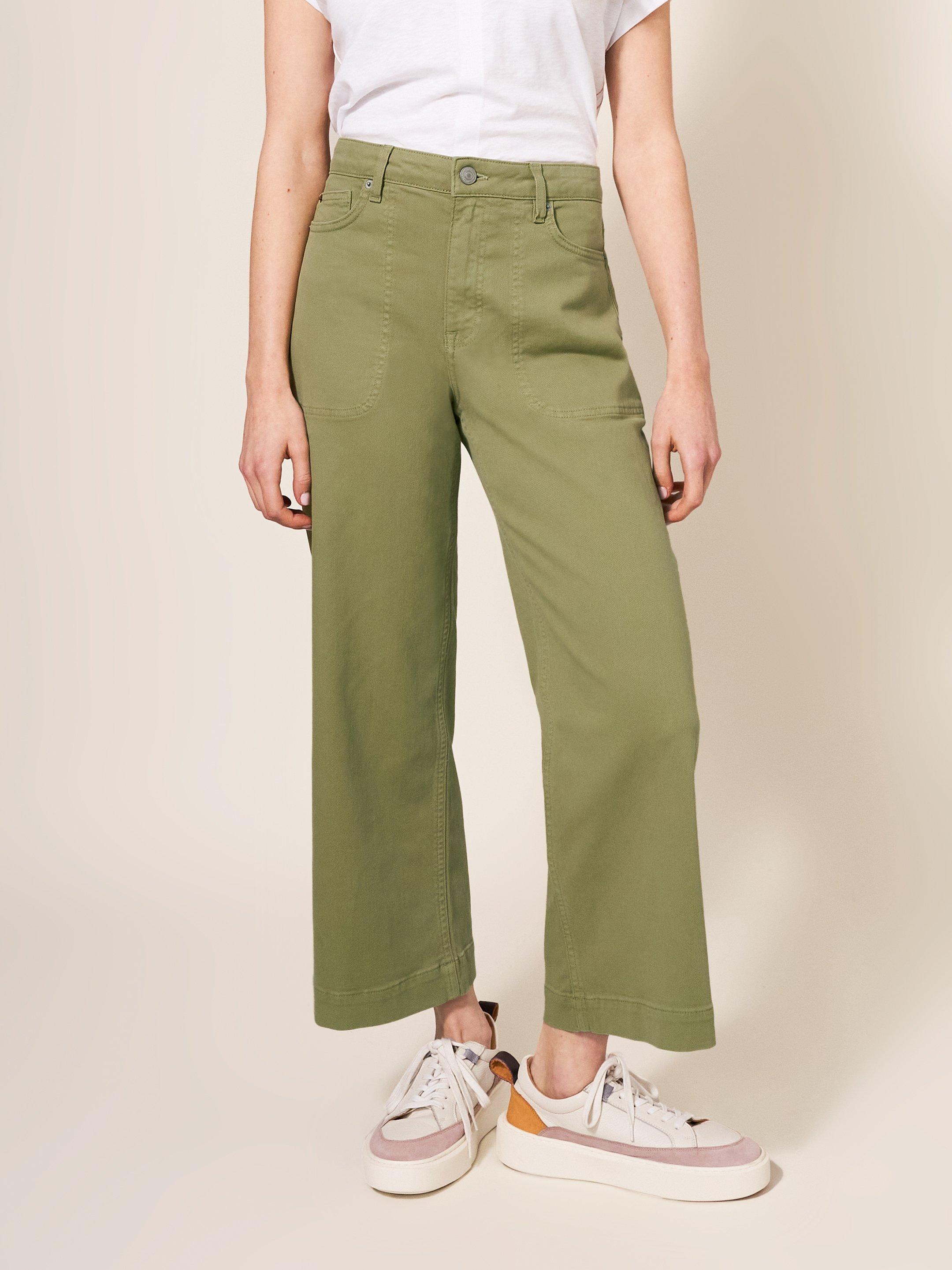 Tia Wide Leg Cropped Jean in MID GREEN - MODEL FRONT