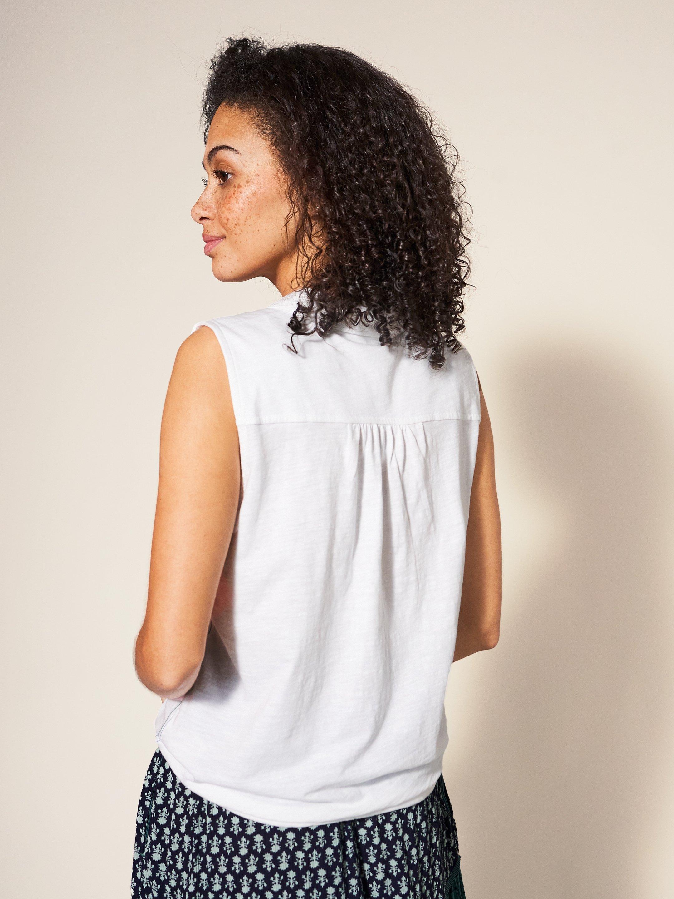 Flowing Grasses Sleeveless Jersey Shirt in BRIL WHITE - MODEL BACK