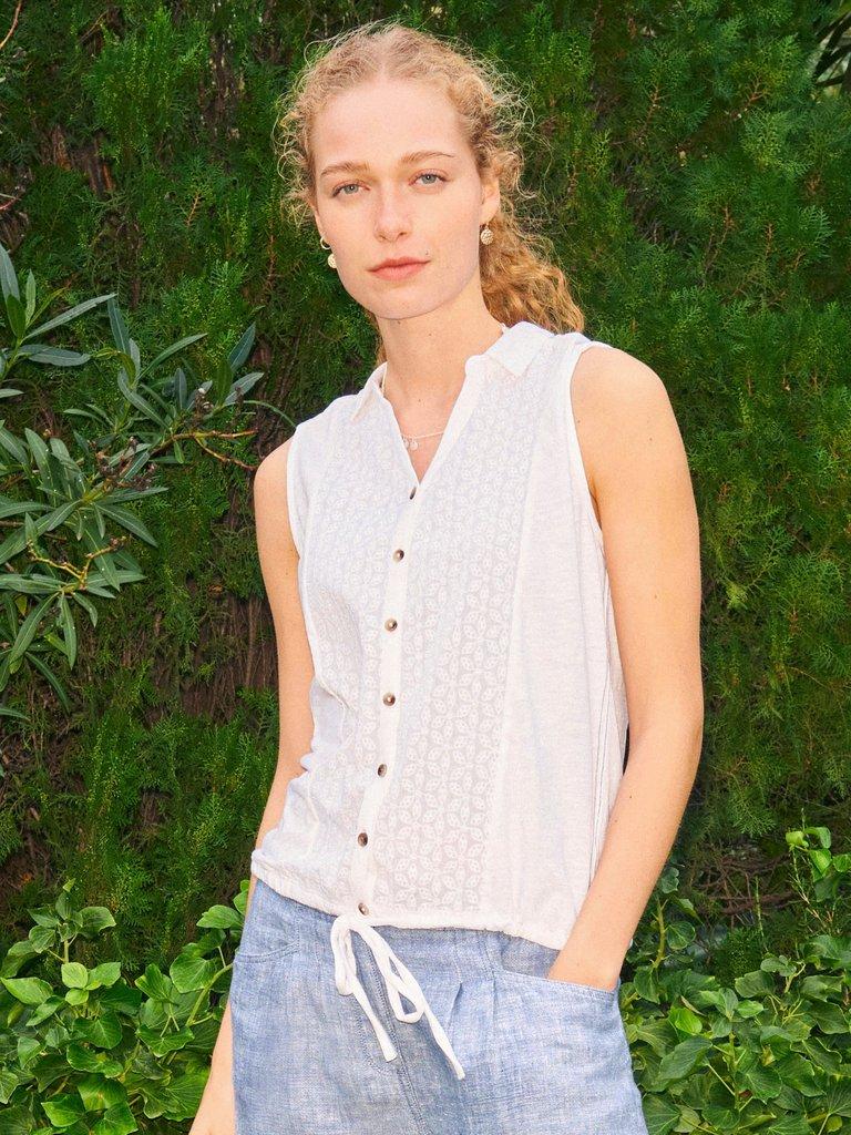 Flowing Grasses Sleeveless Jersey Shirt in BRIL WHITE - MIXED
