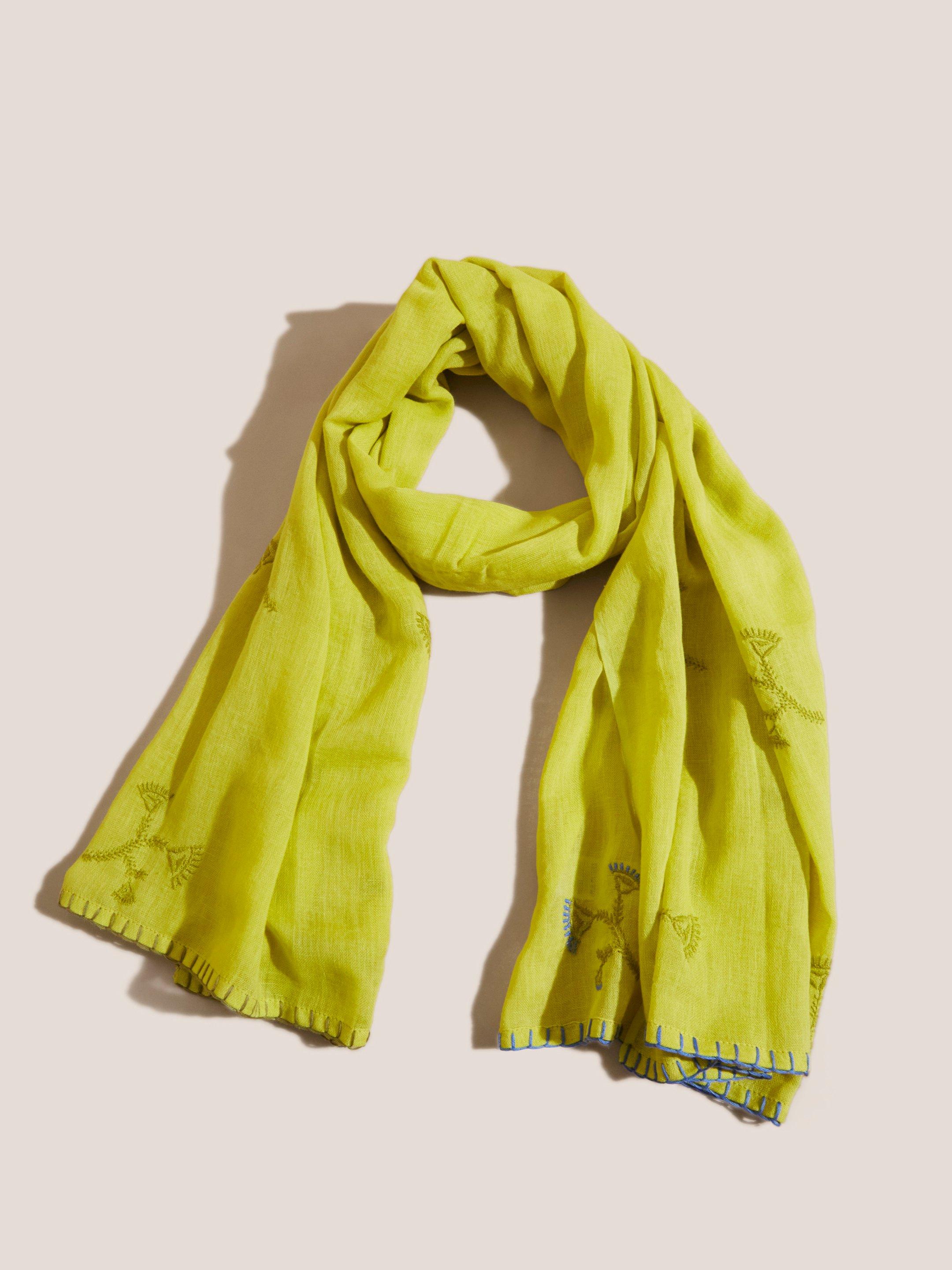 Embroidered Cotton Scarf in LGT GREEN - FLAT BACK