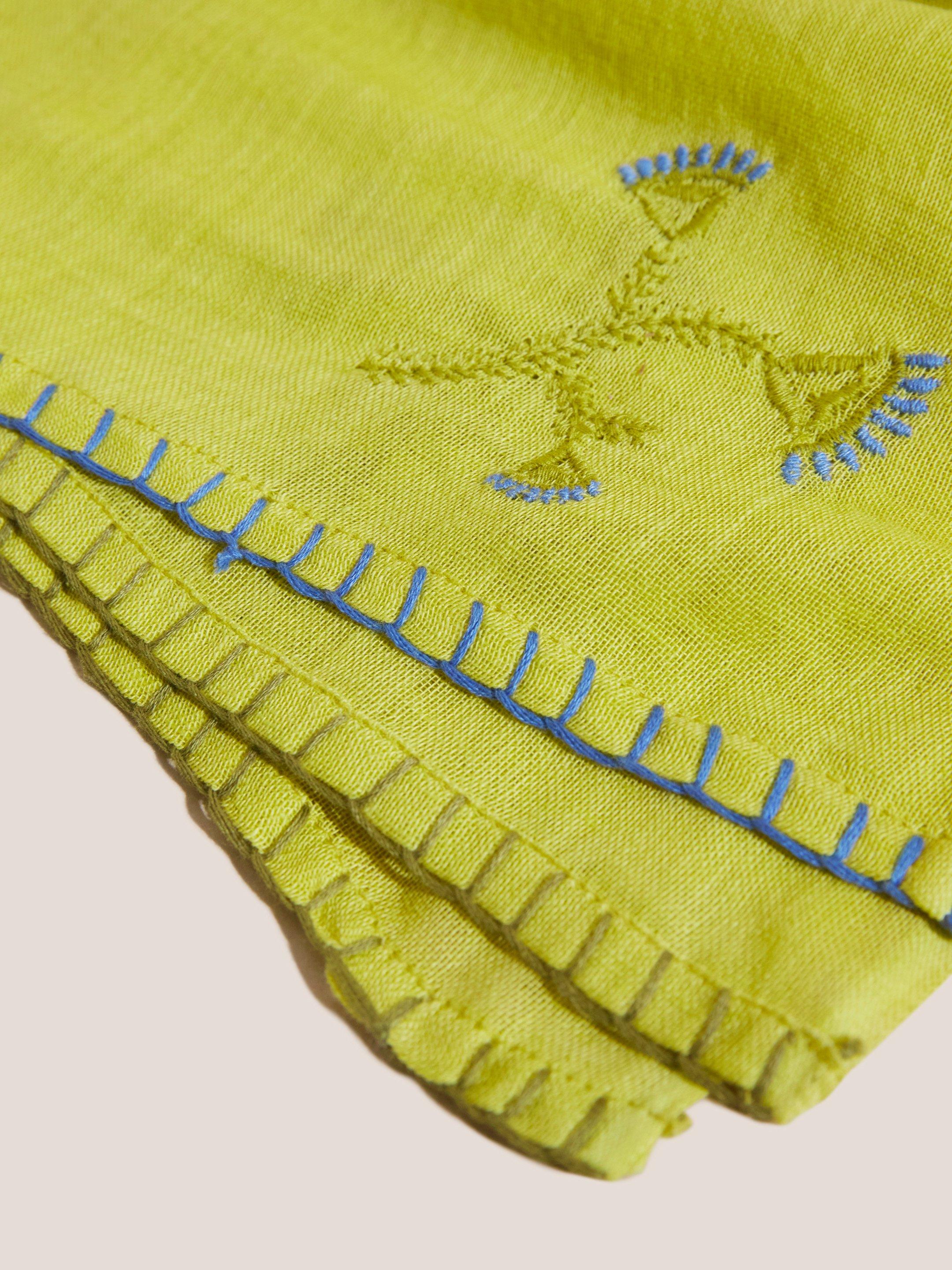 Embroidered Cotton Scarf in LGT GREEN - FLAT DETAIL