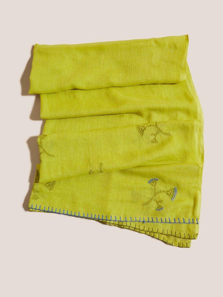 Embroidered Cotton Scarf in LGT GREEN - FLAT FRONT