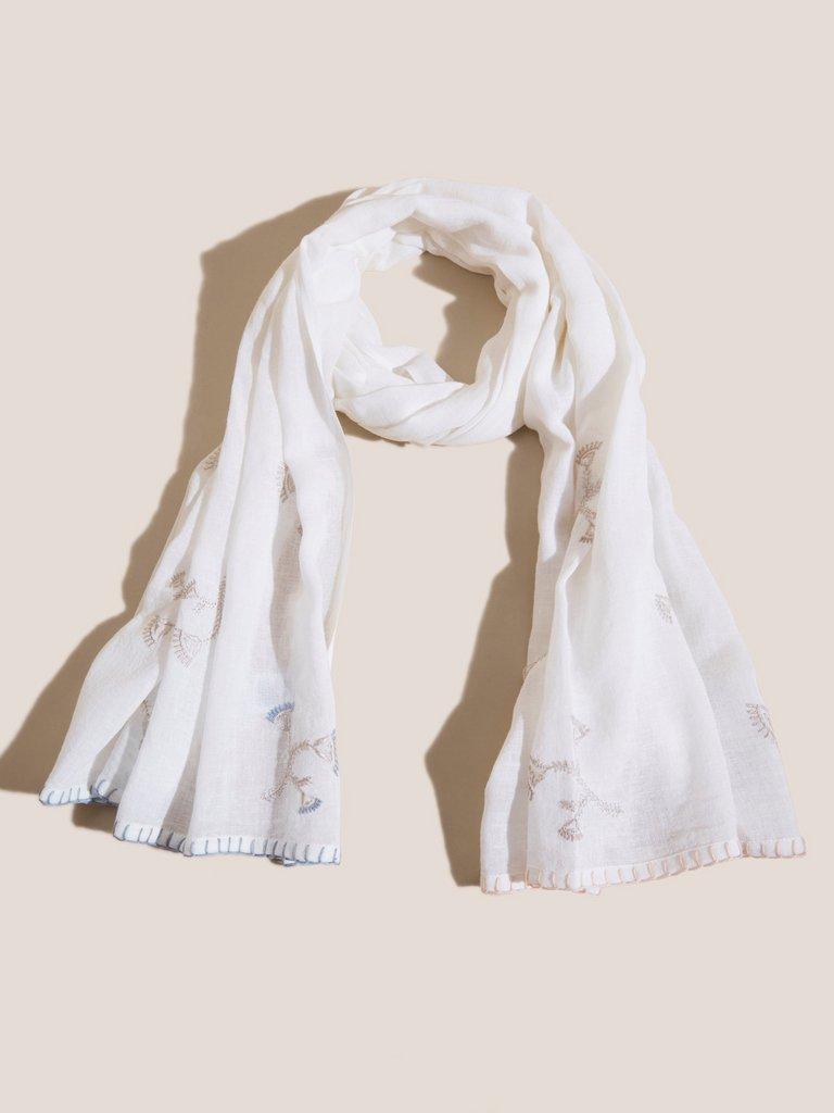 Embroidered Cotton Scarf in NAT WHITE - FLAT BACK