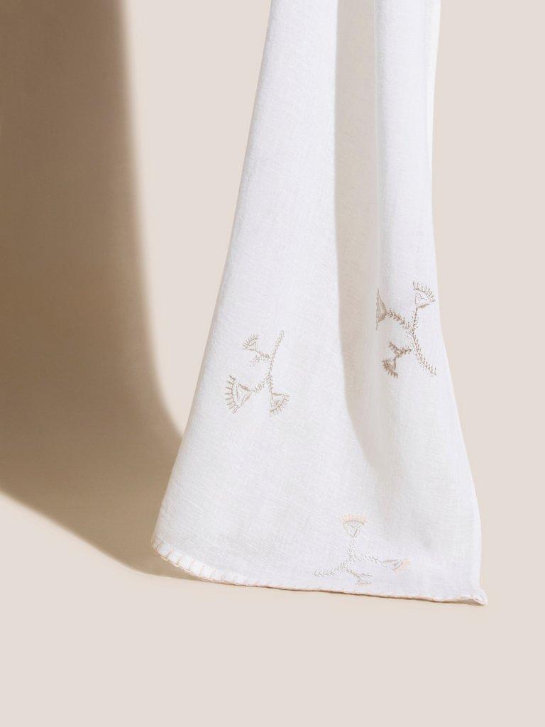 Embroidered Cotton Scarf in NAT WHITE - FLAT FRONT