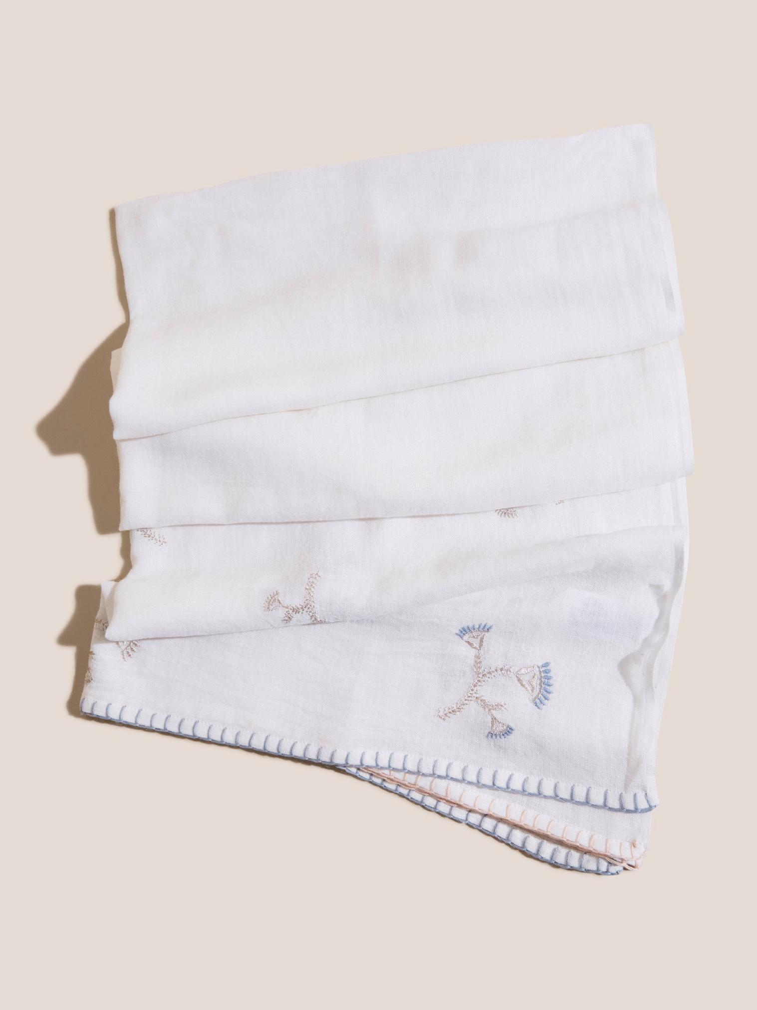 Embroidered Cotton Scarf in NAT WHITE - MODEL FRONT