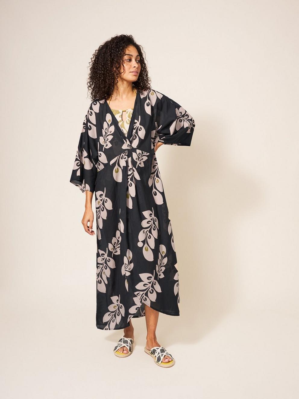 Cleo Cover Up in BLK MLT - MODEL FRONT