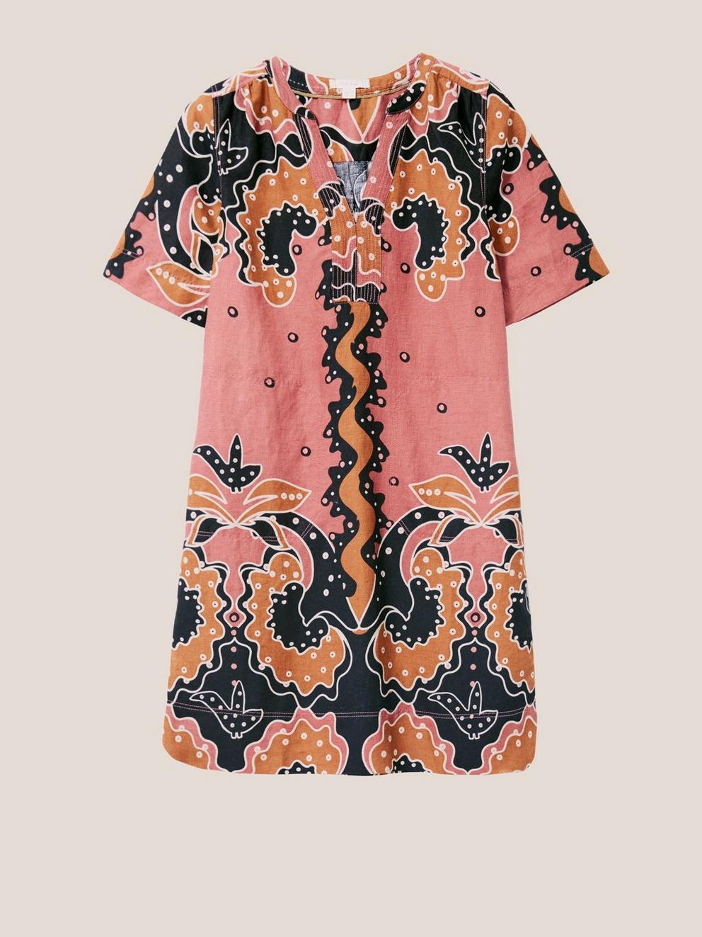 June Linen Dress in PLUM MLT - FLAT FRONT