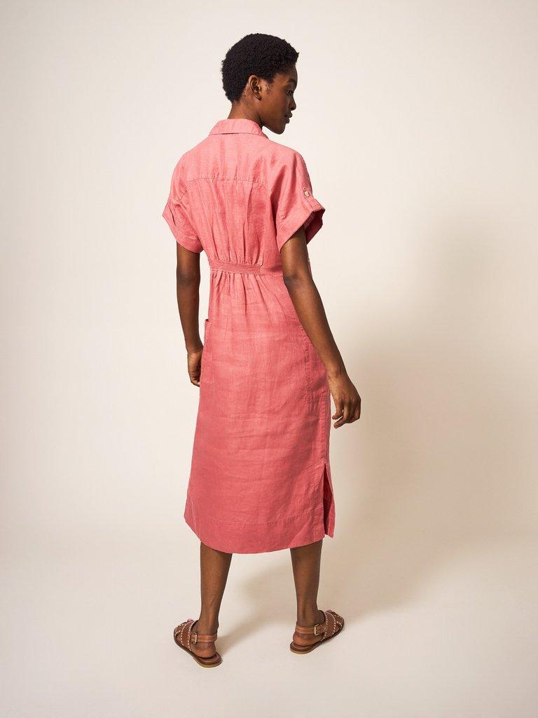 Reno Linen Midi Shirt Dress in MID PLUM - MODEL BACK