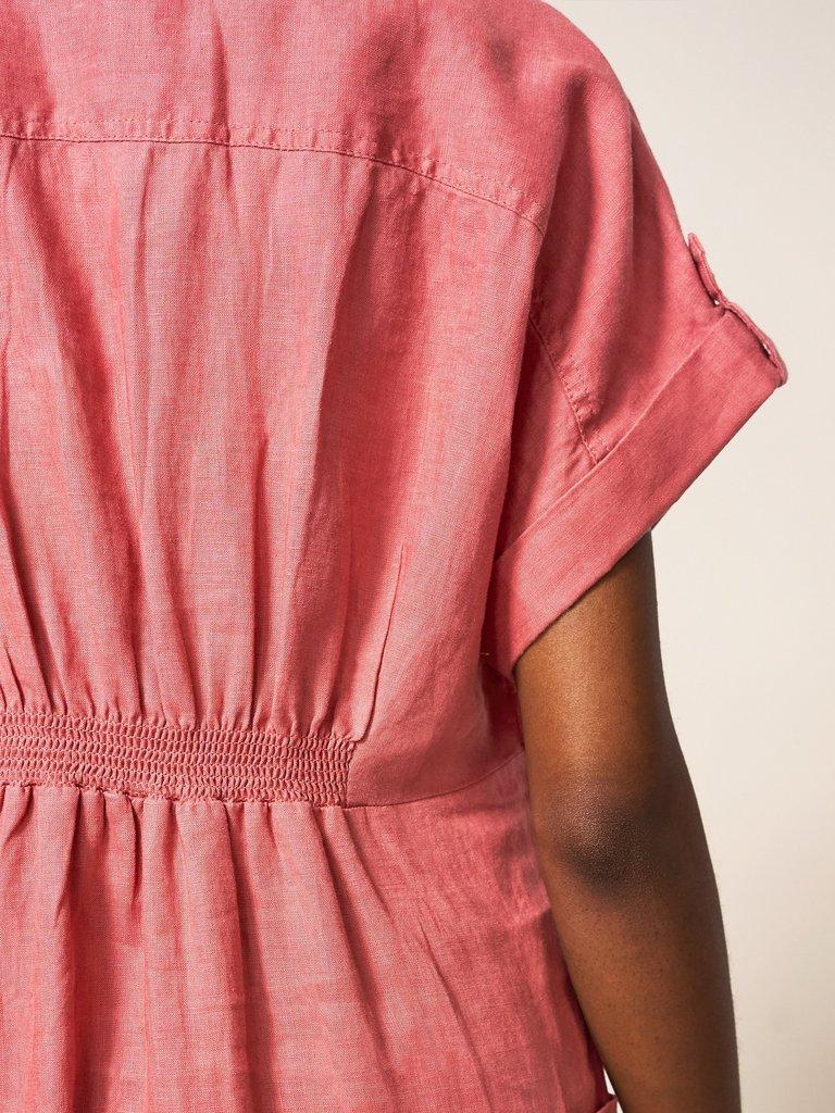 Reno Linen Midi Shirt Dress in MID PLUM - MODEL DETAIL