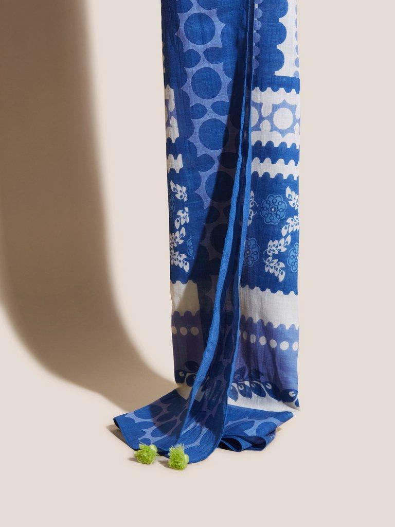 Tile Cotton Viscose Scarf in BLUE MLT - FLAT FRONT