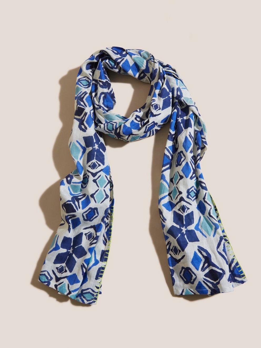 Geo Cotton Viscose Scarf in LGT BLUE - FLAT BACK